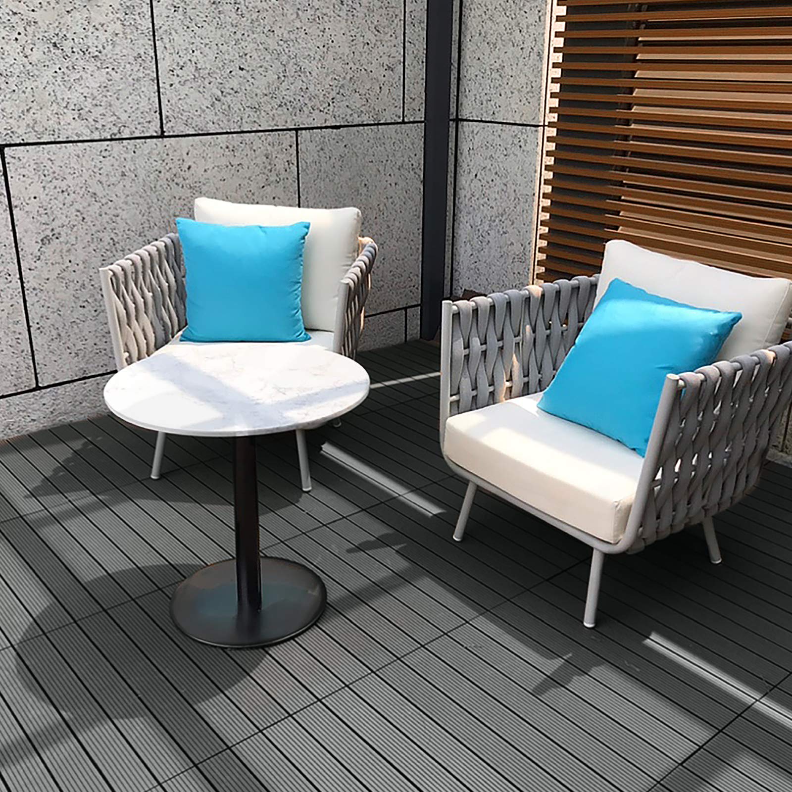 LZQ Dalles de Jardin clipsables en Bois Composite WPC Anthracite 30 x 60 cm Revêtement de Sol extérieur Dalles pour jardin, balcon et terrasse 2 m²
