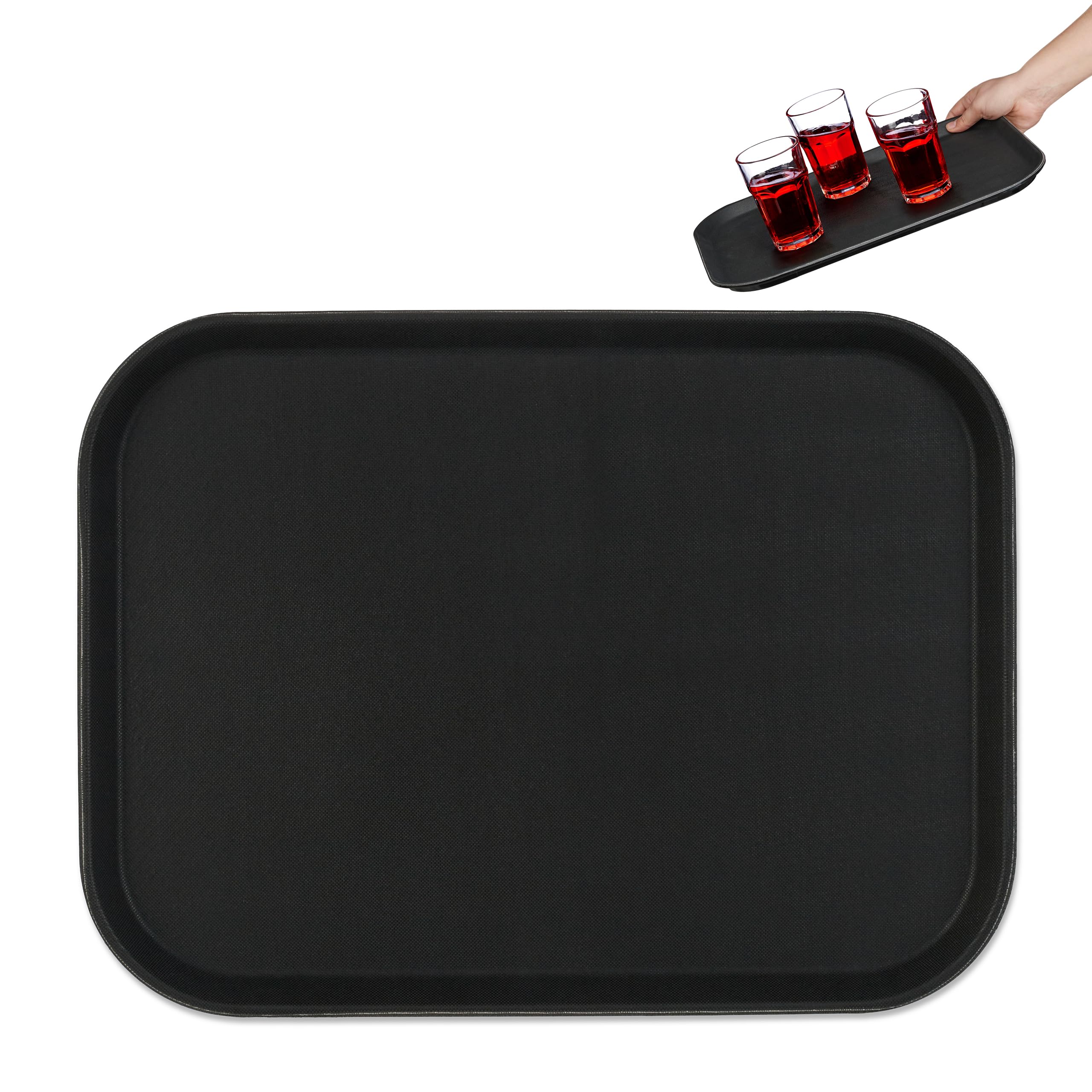 Relaxdays Black Serving Tray, Rectangular, Drinks Plate, Non-Slip Rubber Surface, Waiter's Catering, Hxwxd: 2X41x30 Cm,