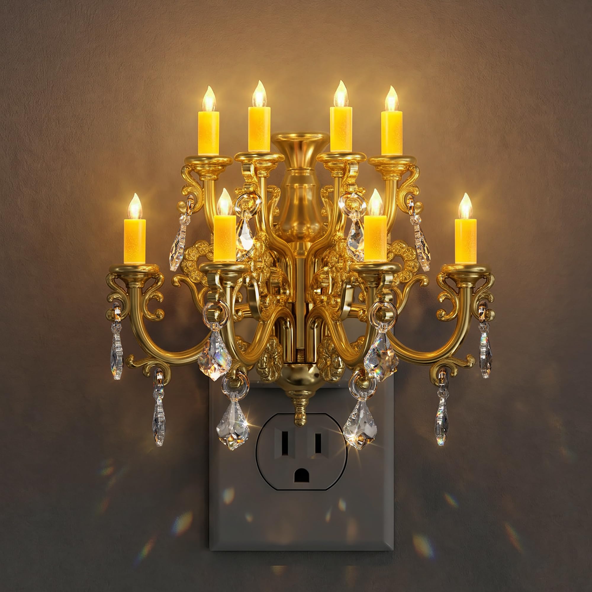 Night Lights Plug into Wall, Chandelier Night Light Dusk to Dawn | Dimmable Golden Nightlight Plug in Vintage, Light Sensor, Rotating, 3000K Soft White, Bathroom Bedroom Hallway Kitchen