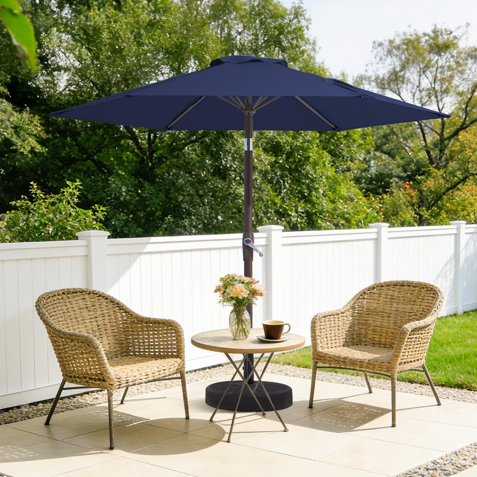 Palawano 2.3m Sonnenschirm, Neigbarer Gartenschirm mit Kurbel & Eisenmast, UV Schutz UPF 50+, Belüftetes Design, Sonnenschirm für Garten, Terrasse, Balkon & Strand, Marineblau
