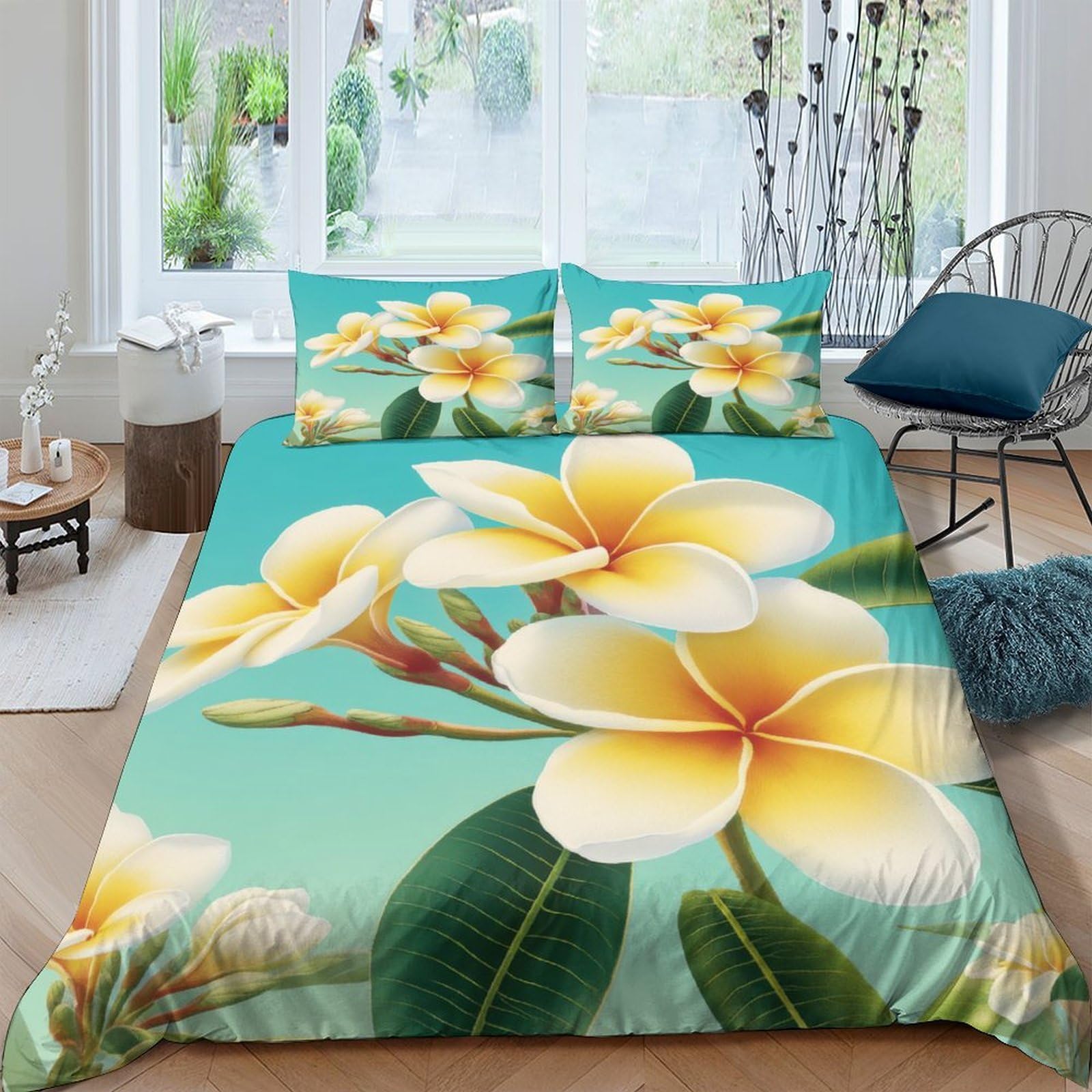 Ctjqhvkz Style-5 3D Printed Plumeria Flower Fitted Sheet Microfiber Soft Yellow Floral Mattress Cover For Bedroom Decor Protection Single（135X200cm）