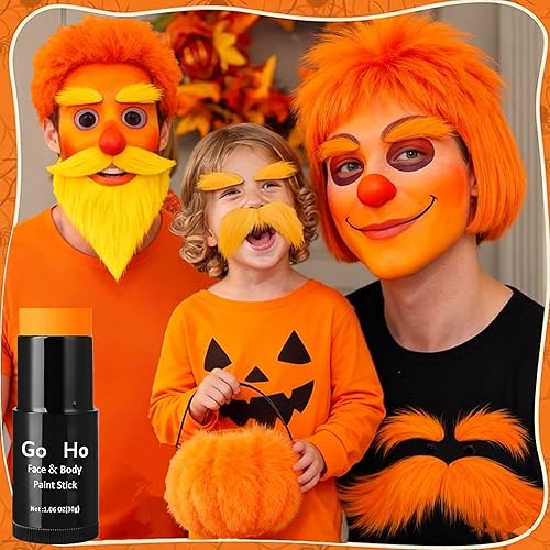 Miniatura 3 de Go Ho Barra de pintura facial naranja mezclable en crema (1.06 onzas), barra de maquillaje naranja de cuerpo completo para adultos y niños,
