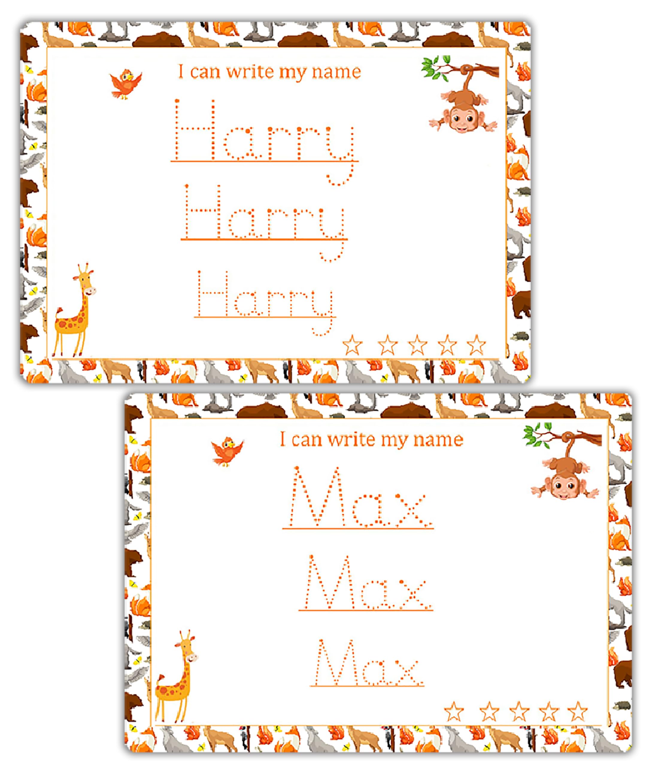 Personalized Name Tracing Worksheet for Toddlers – Animal Border | Custom A4 Writing Mat for Kids | Reusable, Waterproof & Laminated