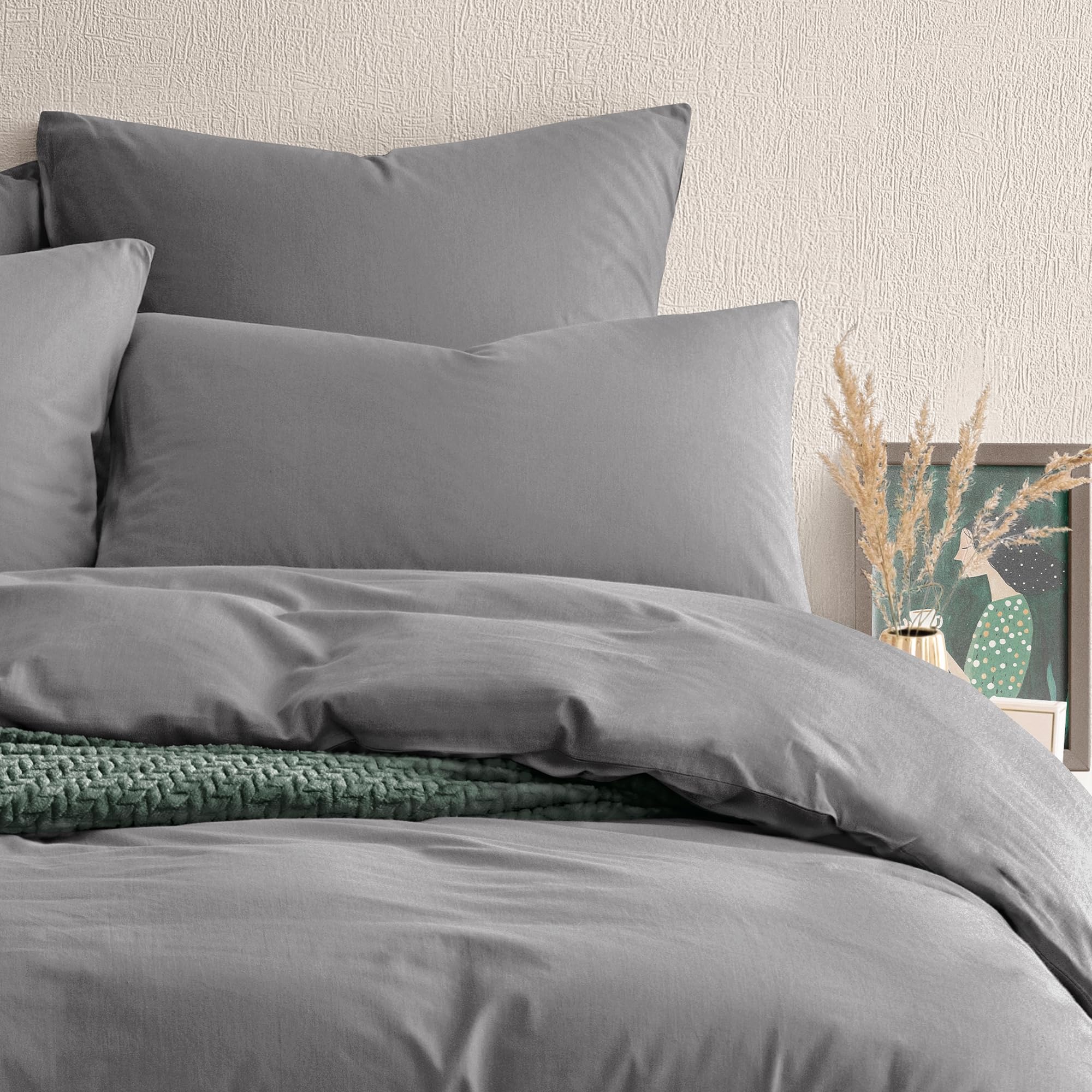 Lot de 2 taies d'oreiller bio - 40 x 60 cm - Gris foncé - 100 % coton percale bio (doux gratté) - Respirantes et douces - 40 x 60 cm - Avec fermeture éclair - Taies d'oreiller 80 x 40 cm