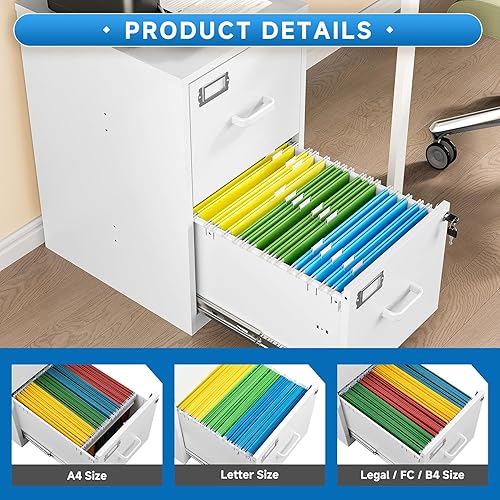 Miniatura 107 de Archivador vertical de 2 cajones con cerradura de metal, archivador vertical de metal, para oficina y hogar, archivadores verticales de acero