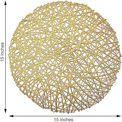 Miniatura 3 de Efavormart - Juego de 6 manteles individuales de vinilo tejido redondo dorado de 15 pulgadas, antideslizantes, para mesa de comedor, bodas, eventos,