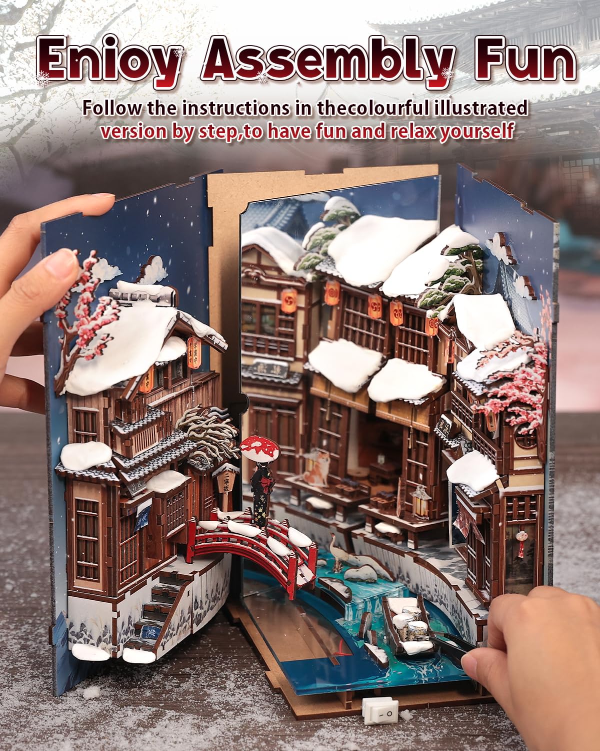Cutefun Book Nook - Japońskie zestawy zakamarków książek dla dorosłych, regał na książki, puzzle 3D, zestaw miniaturowy dioramy, świetny prezent dla miłośników książek w wieku od 14 lat