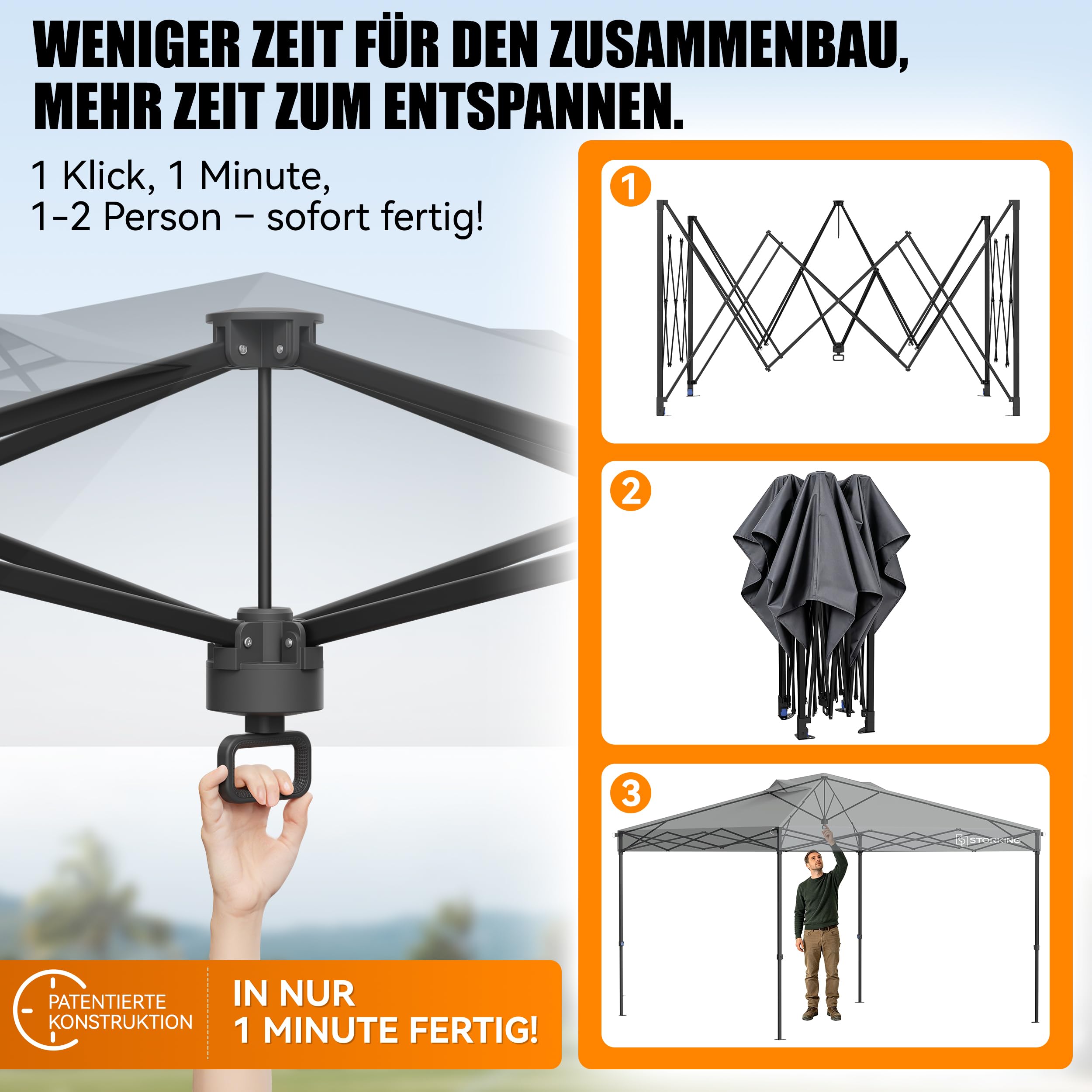 Pop Up Pavillon 3x3 Wasserdicht Stabil, 3 x 3 m Pavillon Mit Seitenwänden, Faltpavillon Partyzelt Faltbar für Camping Party, Höhe,Garten,Verstellbar 230-250cm (Grau, Mit Seitenwände)