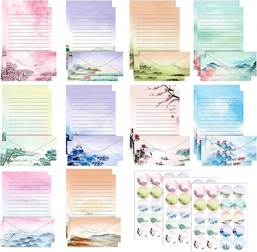 Miniatura 38 de TaoBary Juego de 160 piezas de papel de papelería, 50 papeles de papelería de doble cara con 50 sobres a juego y 60 calcomanías de puntos redondos,