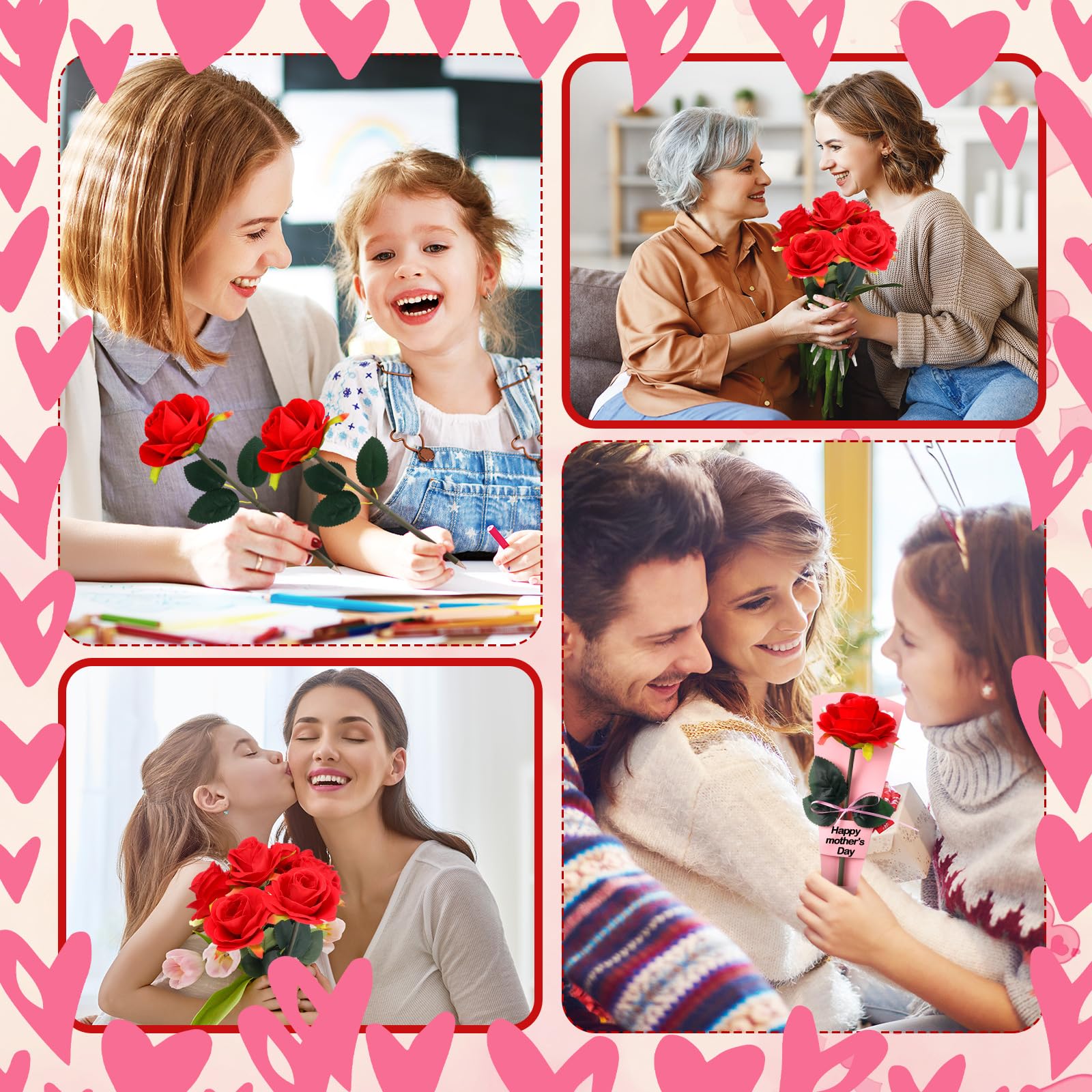 Feifeiya Lot de 30 stylos à bille en forme de rose rouge avec cartes de remerciement, fête des mères, Saint-Valentin, cadeau pour mariage, anniversaire, fête, bureau, fournitures scolaires