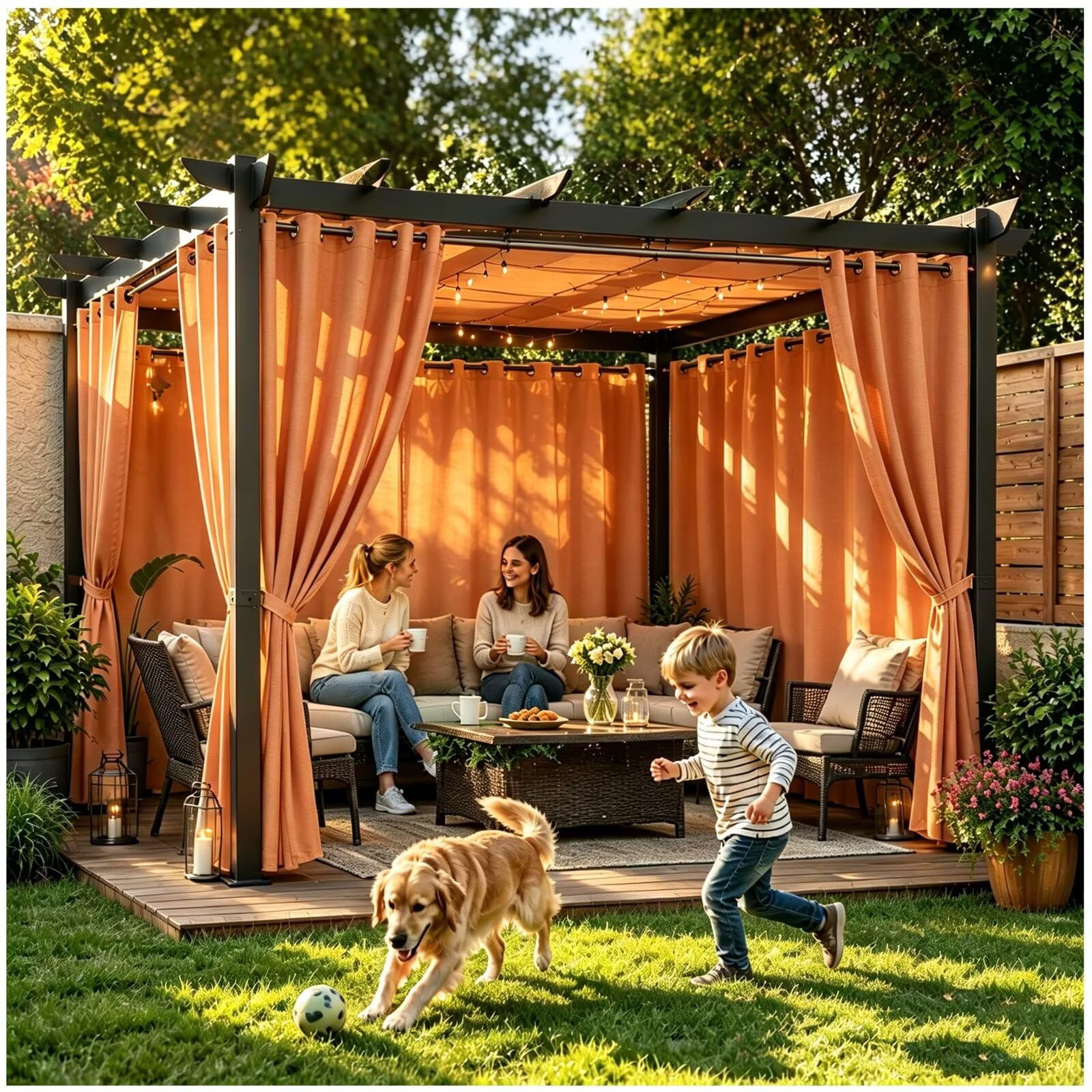 Pavillon Vorhänge wetterfest Outdoor Gartenbereich H259 x B155cm orange | Robuster Garten Vorhang mit Sichtschutz,Sonnenschutz und einfacher Montage