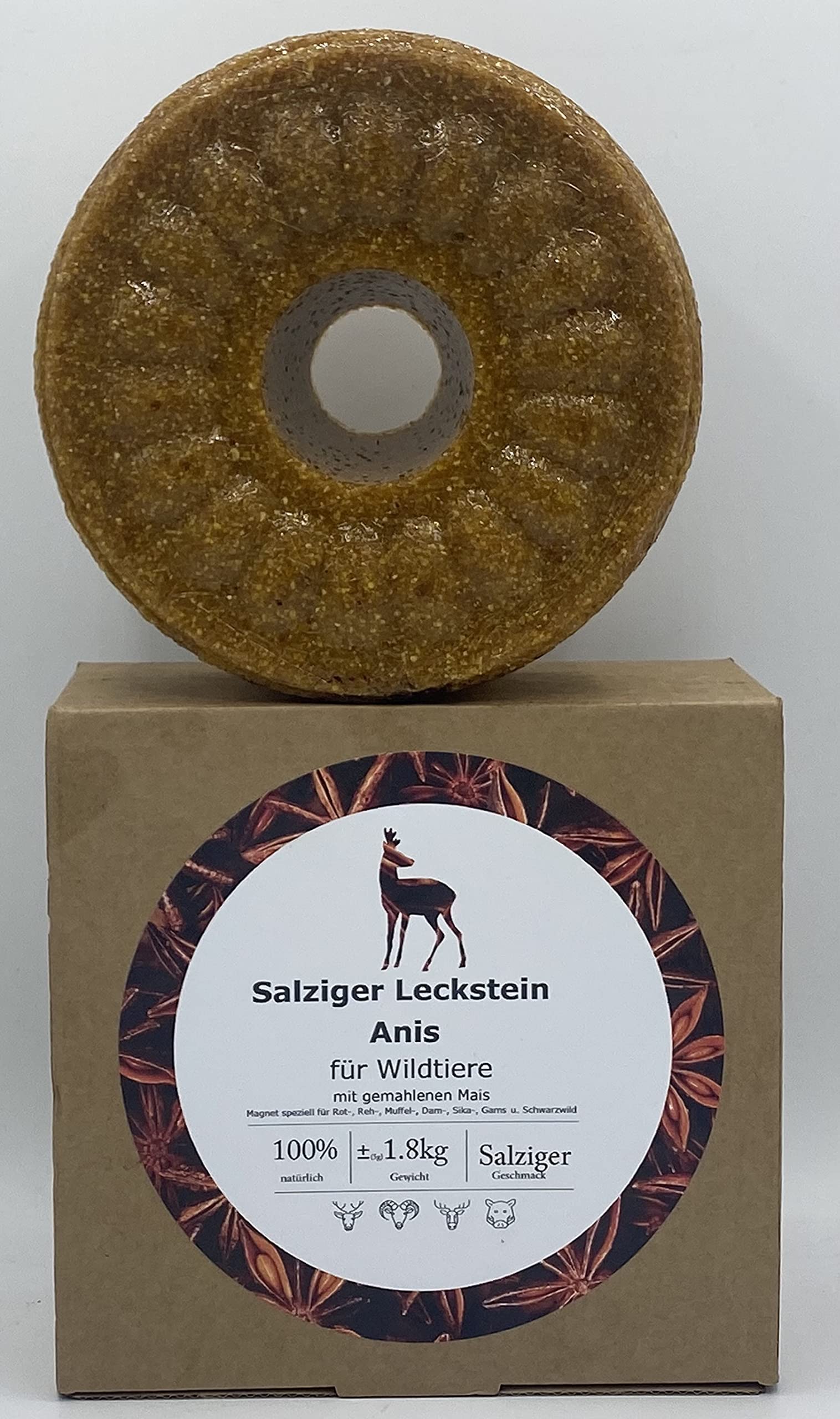 Leckstein Anis | Extra Harter Wild- Leckstein | Wildbindendes Lockmittel| Rehwild, Rotwild und Muffelwild |Wochenlange Nutzungsdauer | 1,8 kg (14,95 €/kg)
