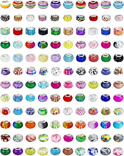 240 cuentas europeas surtidas de agujeros grandes, cuentas espaciadoras, cuentas de diamantes de imitación para manualidades, collares, pulseras,