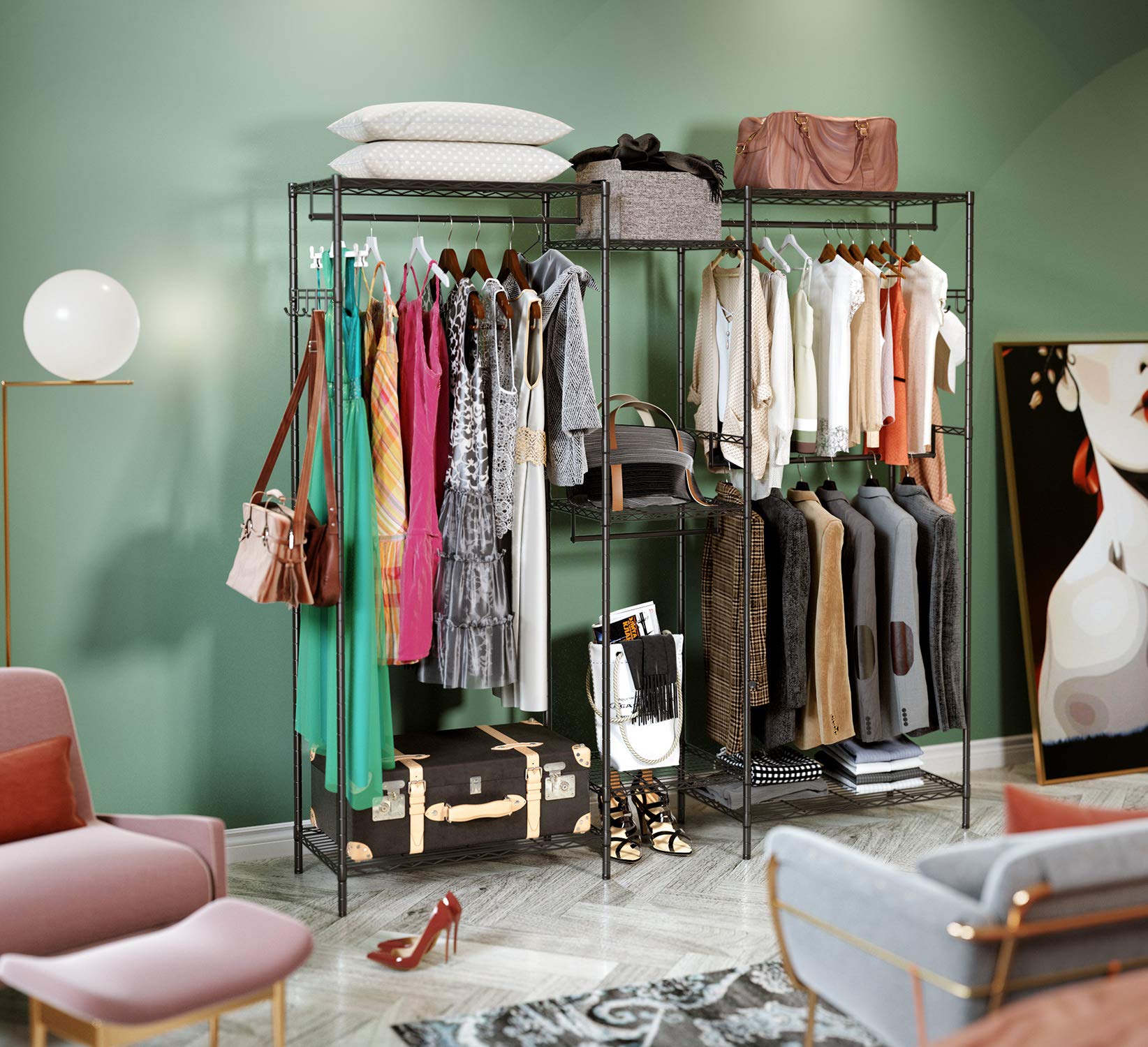 JustRoomy Heavy Duty Clothes Rack 5Tiers Wire Shelving Garment Rack Extra Large Clothing Rack