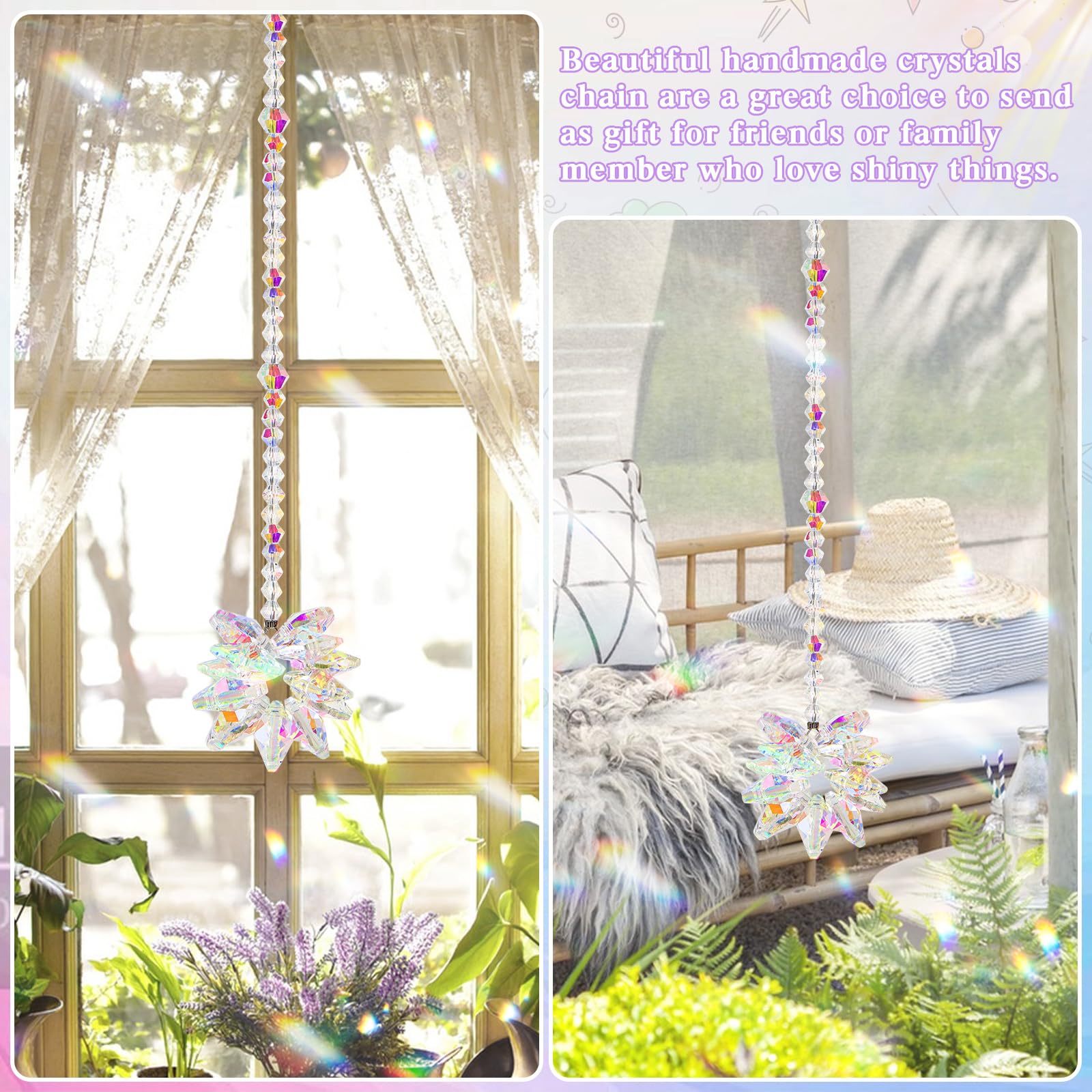 DEMIUKO Crystal Sun Catcher for Windows Suncatcher Crystals Flower Pendant Suncatcher Hanging AB Glass Prism Crystal Ornament Rainbow Maker for Chandelier Car Interior Home Garden Decoration - Image 4