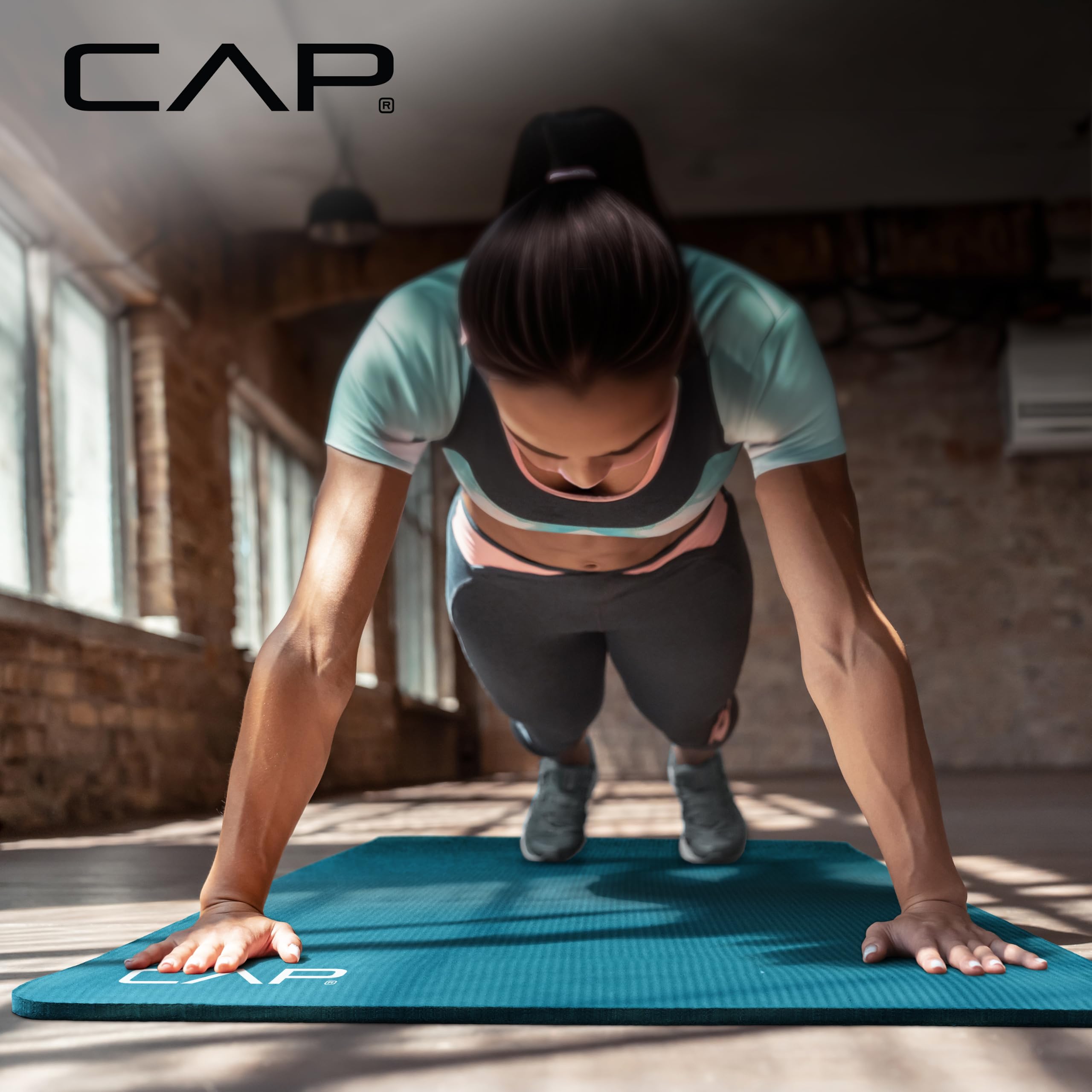 CAP 1/2" Thick Yoga Mat, Exercise & Workout Mat with Strap, Teal view 6