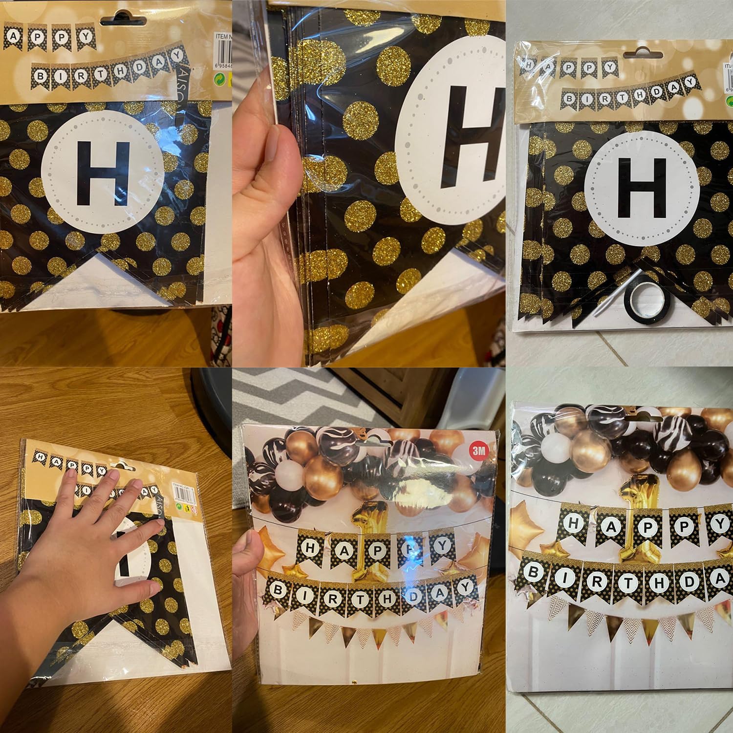 Rozi Decoration Happy Birthday Glitter Banner for Kids, Adults, Husband, Wife - Black and Gold Theme Party Decoration Items Pack of 1 Set 1