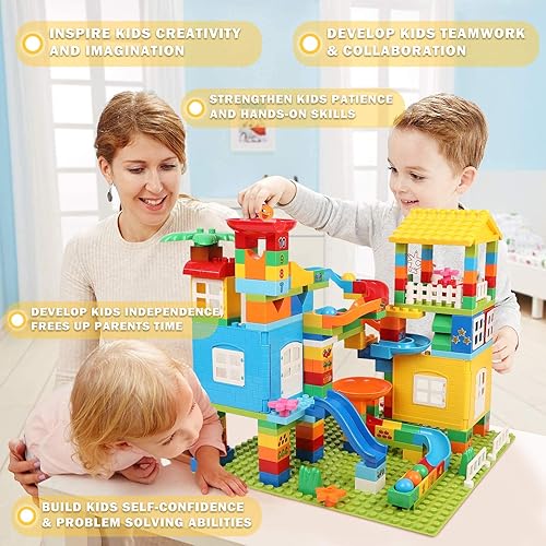 Miniatura 5 de Juego de bloques de construcción para niños, juguetes de construcción STEM clásicos de canicas, 179 piezas, ladrillos de construcción de castillo,