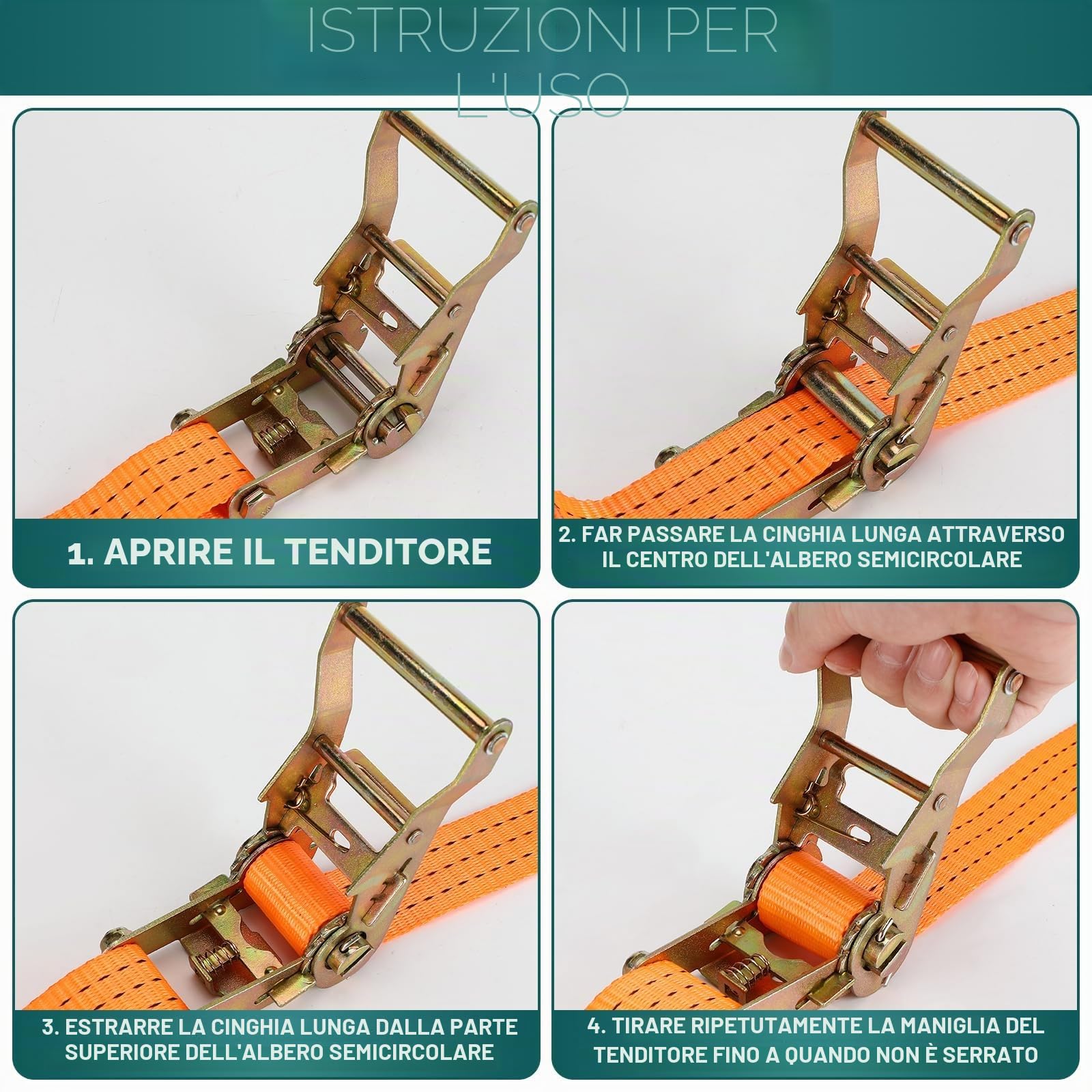 Zikenis 4 Pezzi Cinghie a Cricchetto, 4x2000KG Cinghia a Cricchetto, 6 m x 3.8 cm Cinghie di Fissaggio con Cricchetto e Gancio, Capacità di Carico 2000 KG, Cinghia Resistenti per Carichi Solidi