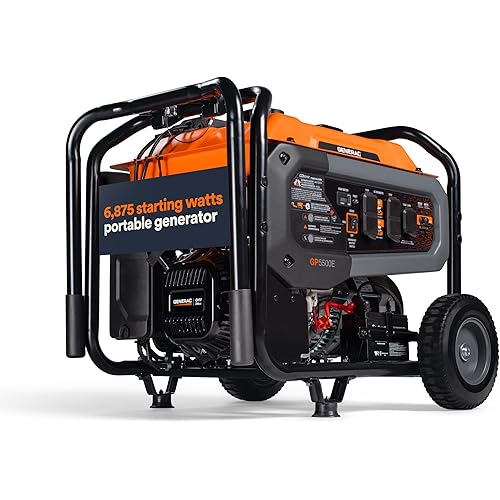 Generac 6,875 Starting Watt Portable Gas Generator - Electric Start - Home Backup or RV Ready - Heavy Duty Frame - Quiet, Long Runtime, Emergency Power - 50-State Compliant