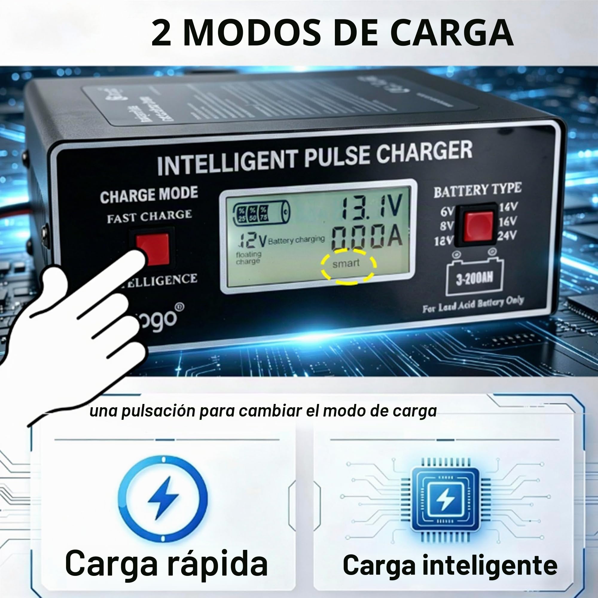 Etrogo Cargador Batteria Coche de Pulso 6V 8V 12V 24V10A Inteligente Automático con Pantalla LCD Función de Reparación para Barcos Motocicletas etc-Negro