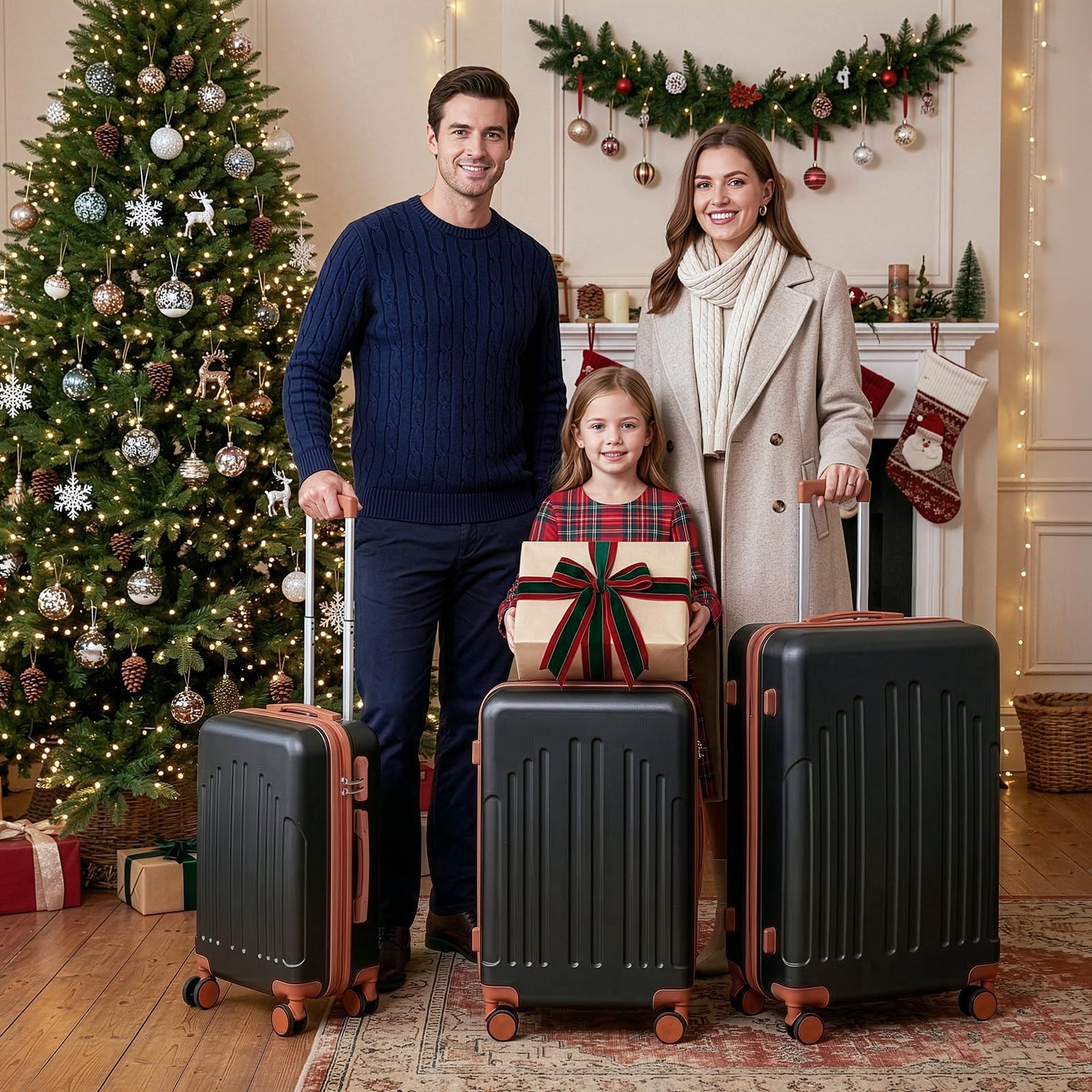 LEADZM Valigie Set 3 Pezzi, Set Valigie Rigide in ABS, Luggage Suitcase Grande 23 kg con 4 Ruote Girevoli Doppie (Nero-Marrone)