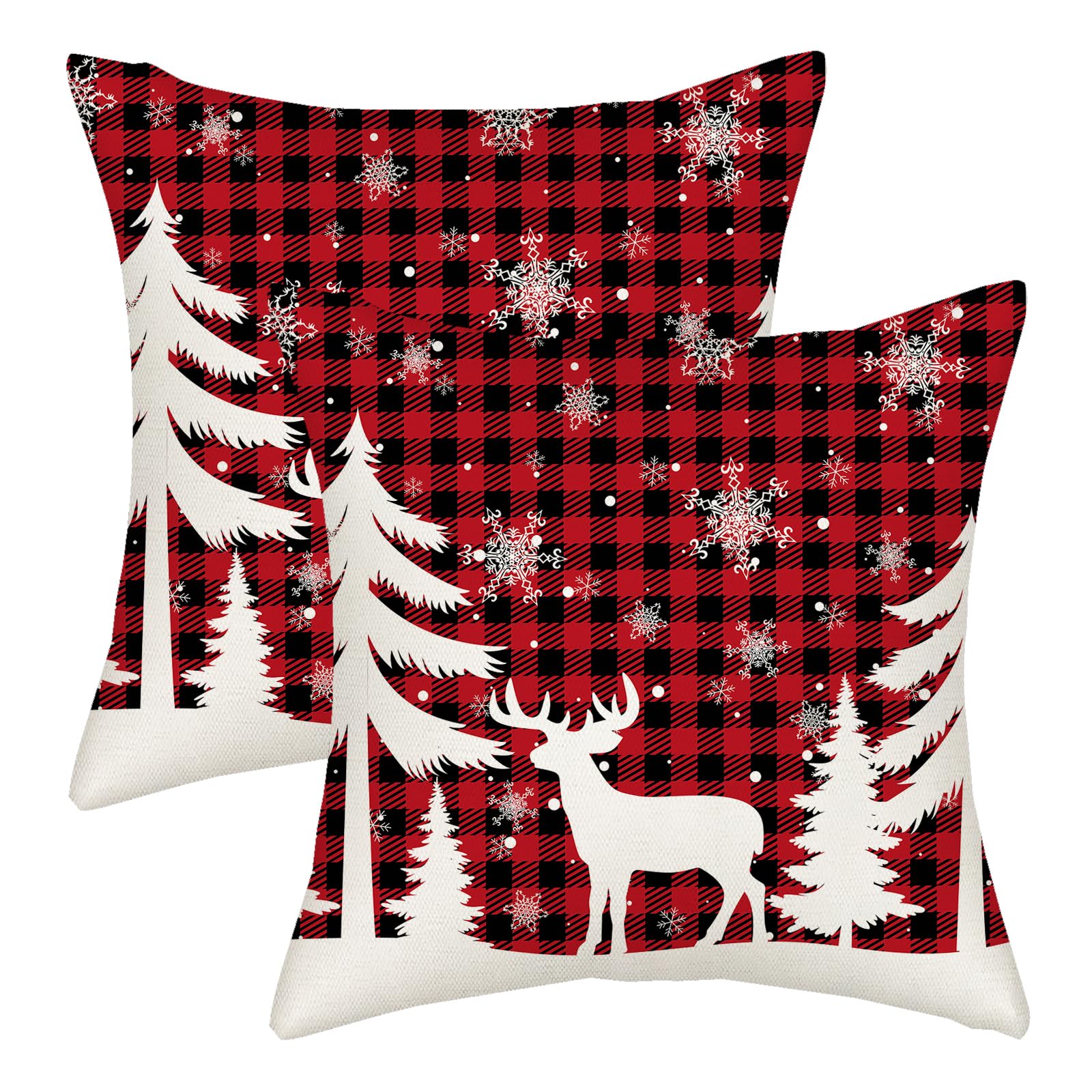 AGAYNA Christmas Pillow Covers 20x20 Red Black Buffalo Plaid Decor Throw Pillows Case for Couch Xmas Winter Snowflake Deer Tree Decorative Cushion