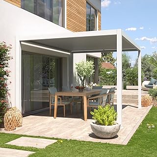 empasa Premium Pergola aus Aluminium Terrassenüberdachung mit Lamellendach aus Stahl 'Zeus' Pavillon Gartenpavillon Terrassenpavillon Überdachung, freistehend, bioklimatisch, in Zwei Größen