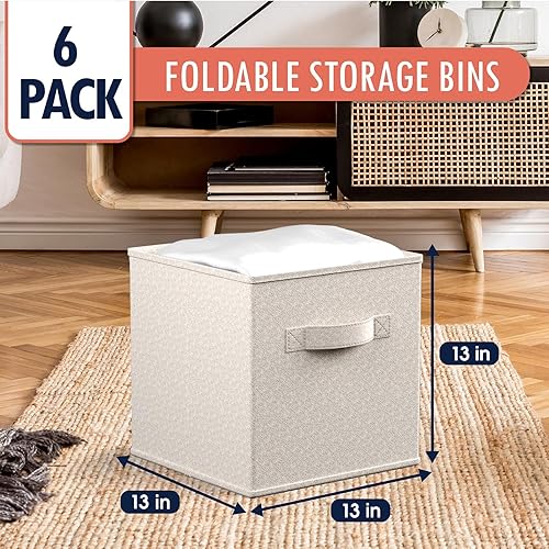 Miniatura 7 de Ornavo Home Kallax - Caja de almacenamiento plegable plegable con asas dobles, juego de 6 unidades, 13 x 15 x 13 pulgadas, color beige