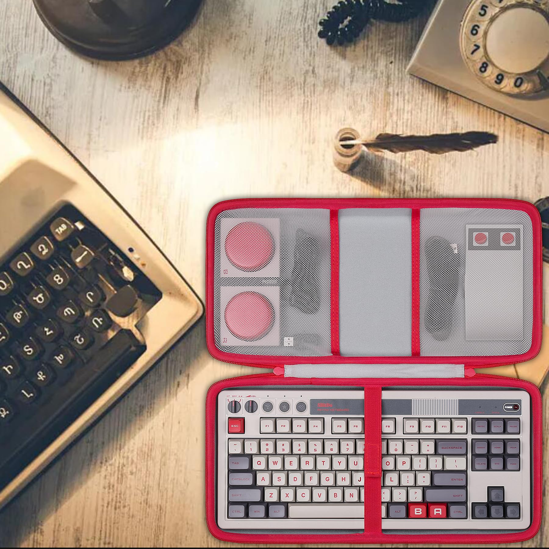 co2CREA Twarde, przenośne etui ochronne na klawiaturę mechaniczną 8Bitdo, klawiaturę do gier Hot Swappable Gaming, etui kompatybilne z dwoma super programowalnymi przyciskami, tylko kieszeń, szary