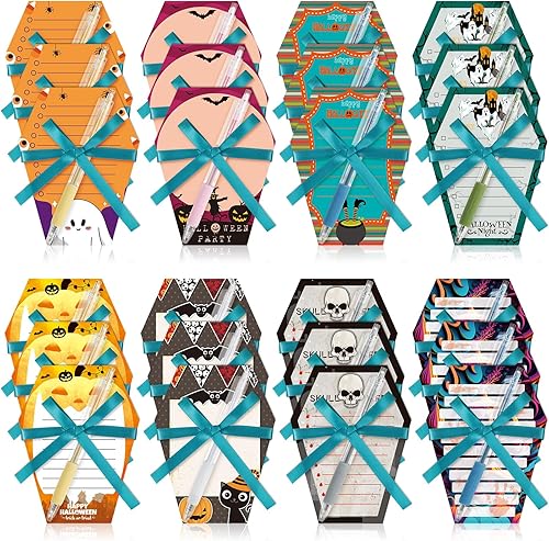 Honoson 48 piezas de notas adhesivas y bolígrafos de Halloween, blocs de notas autoadhesivas, juego de regalos de oficina a granel, calabaza,