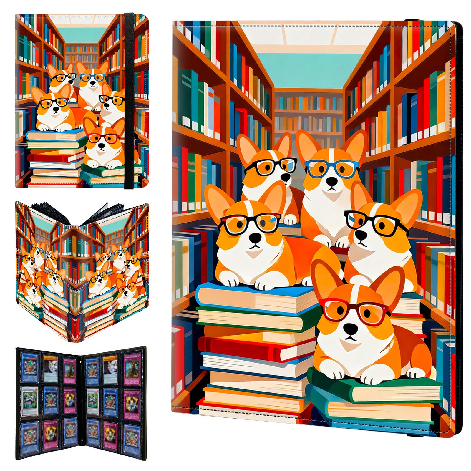 9 Pocket Trading Card Binder 360 Side Loading Pocket Album with Books and Dogs Pattern Design Card Binder for Sports Cards & Game Cards — image 1