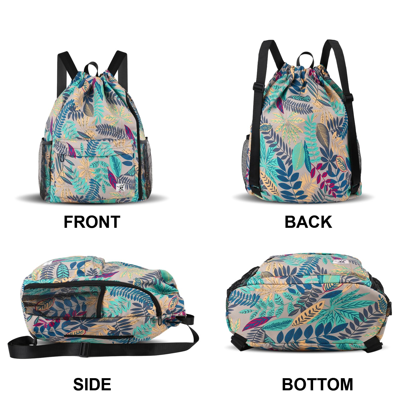 Risefit Drawstring Backpack with Mesh Pockets String Gym Bag Sackpack Sandproof Water Resistant Beach Backpack for Men Women - Image 6