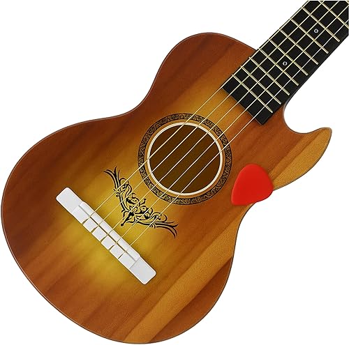 Vista 37 de Guitarra acústica de 23 pulgadas, guitarra de juguete de 6 cuerdas para niños, cuerdas de acero realistas, primer instrumento musical para Caoba