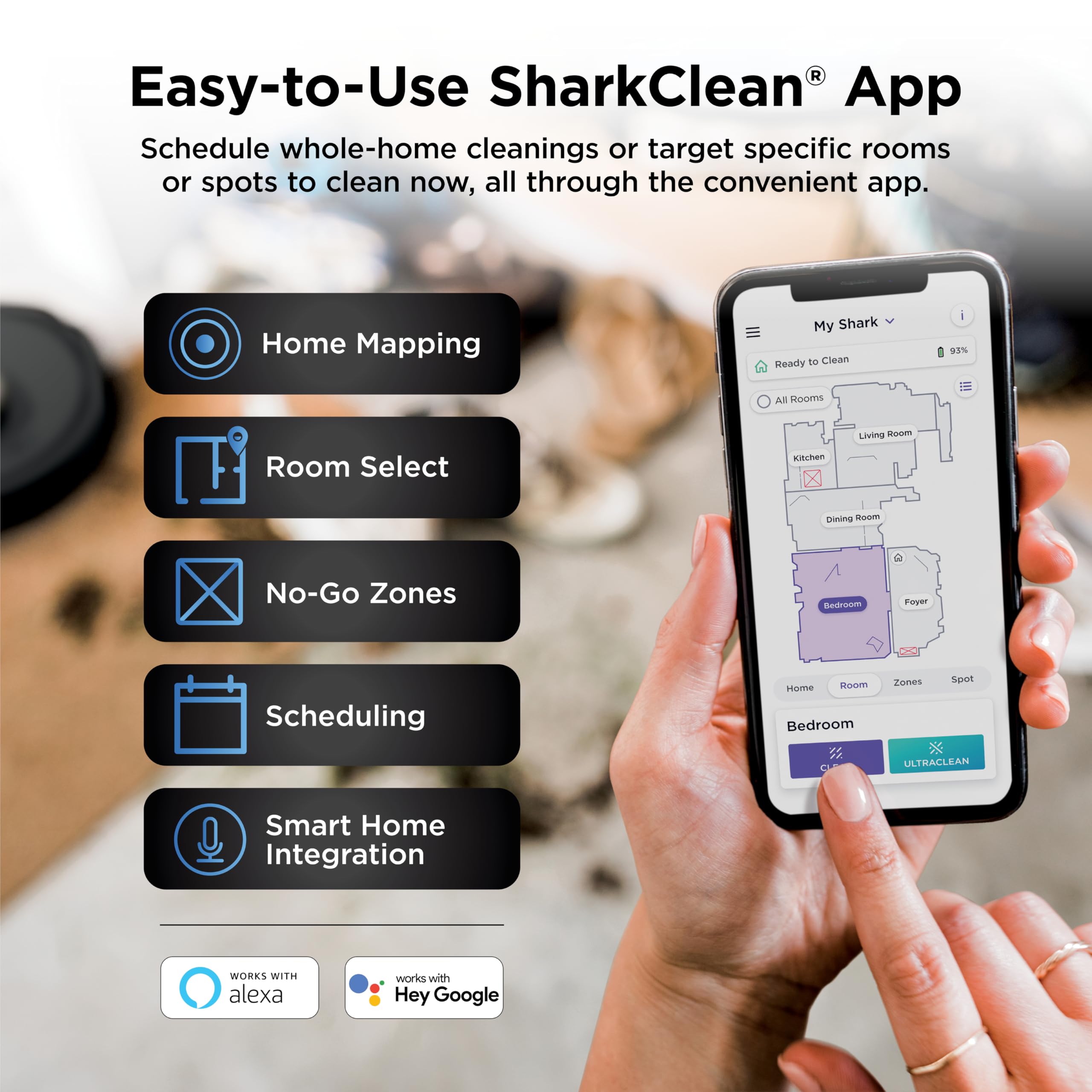Shark AV2501AE AI Robot Vacuum with XL HEPA Self-Empty Base, Bagless, 60-Day Capacity, LIDAR Navigation, Perfect for Pet Hair, Compatible with Alexa, Wi-Fi Connected, Carpet & Hard Floor, Black view 9