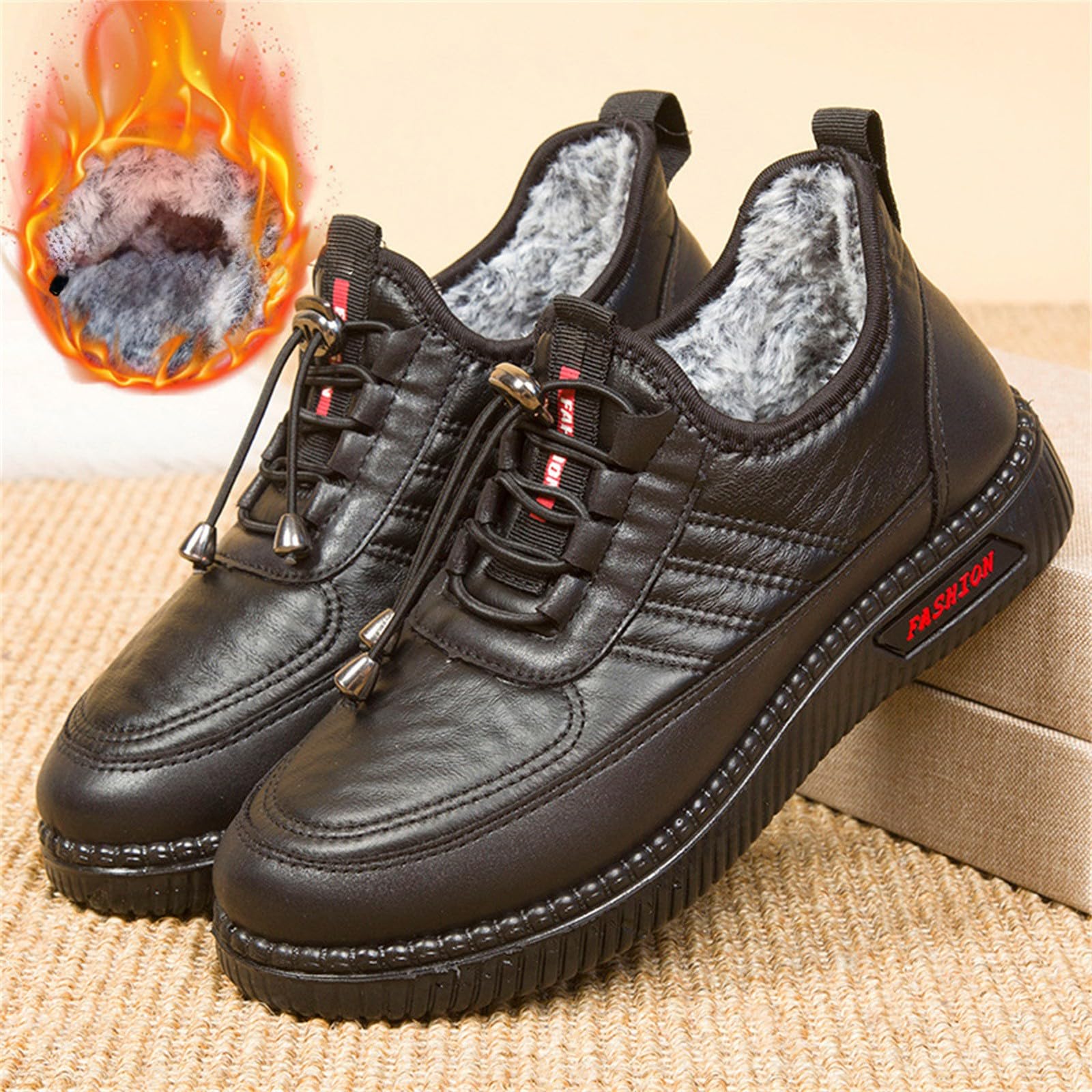 Chaussures d'hiver pour femme - Doublées - En cuir - Antidérapantes - Chaussures de randonnée - Chaussures basses - Bottes d'hiver - Bottes chaudes - Bottes de travail