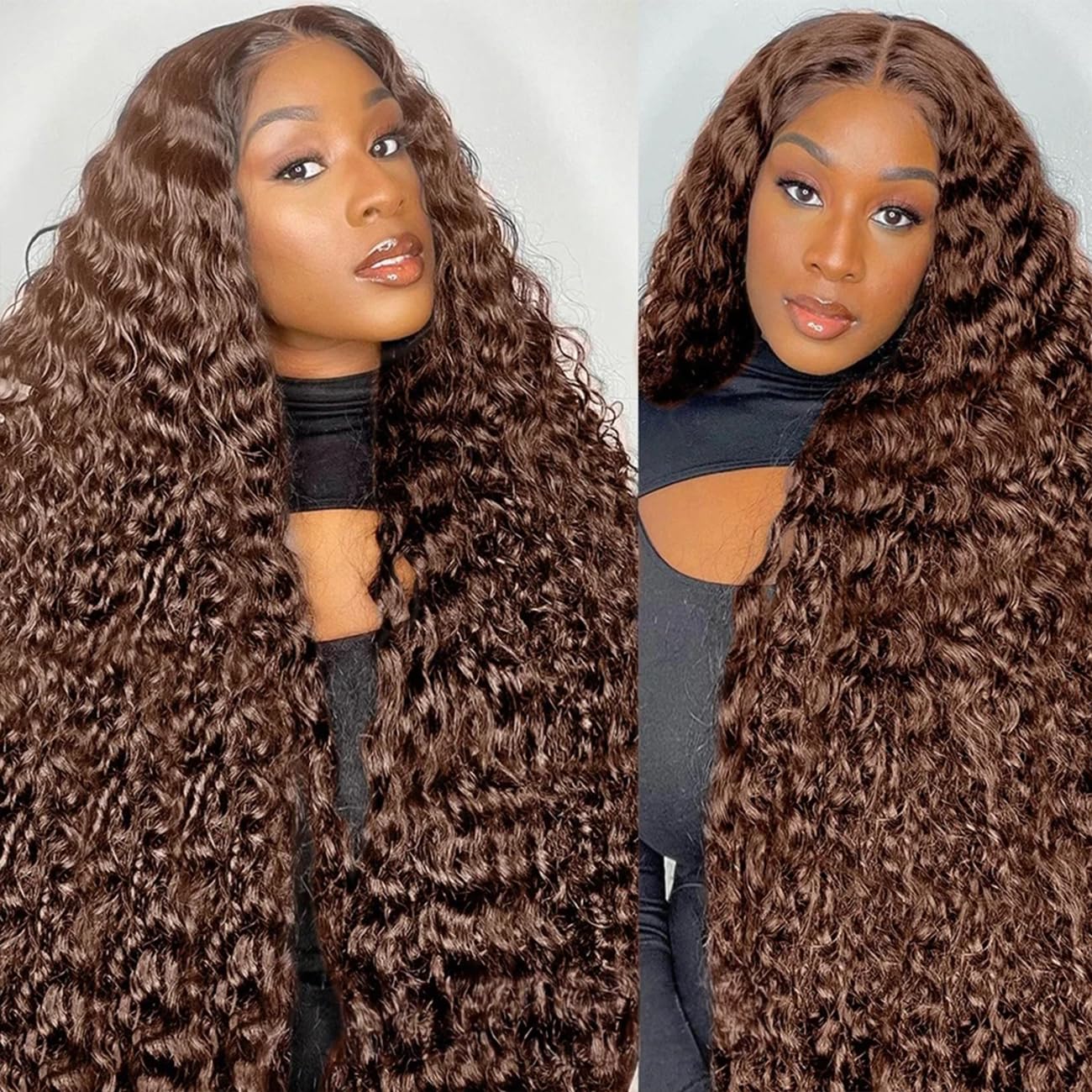 Bworto Chocolate Brown Deep Wave Lace Front Wigs Human Hair 13x6 Hd Lace Curly Lace Frontal Wigs for Black Women Pre Plucked Glueless 4# Brown Colored