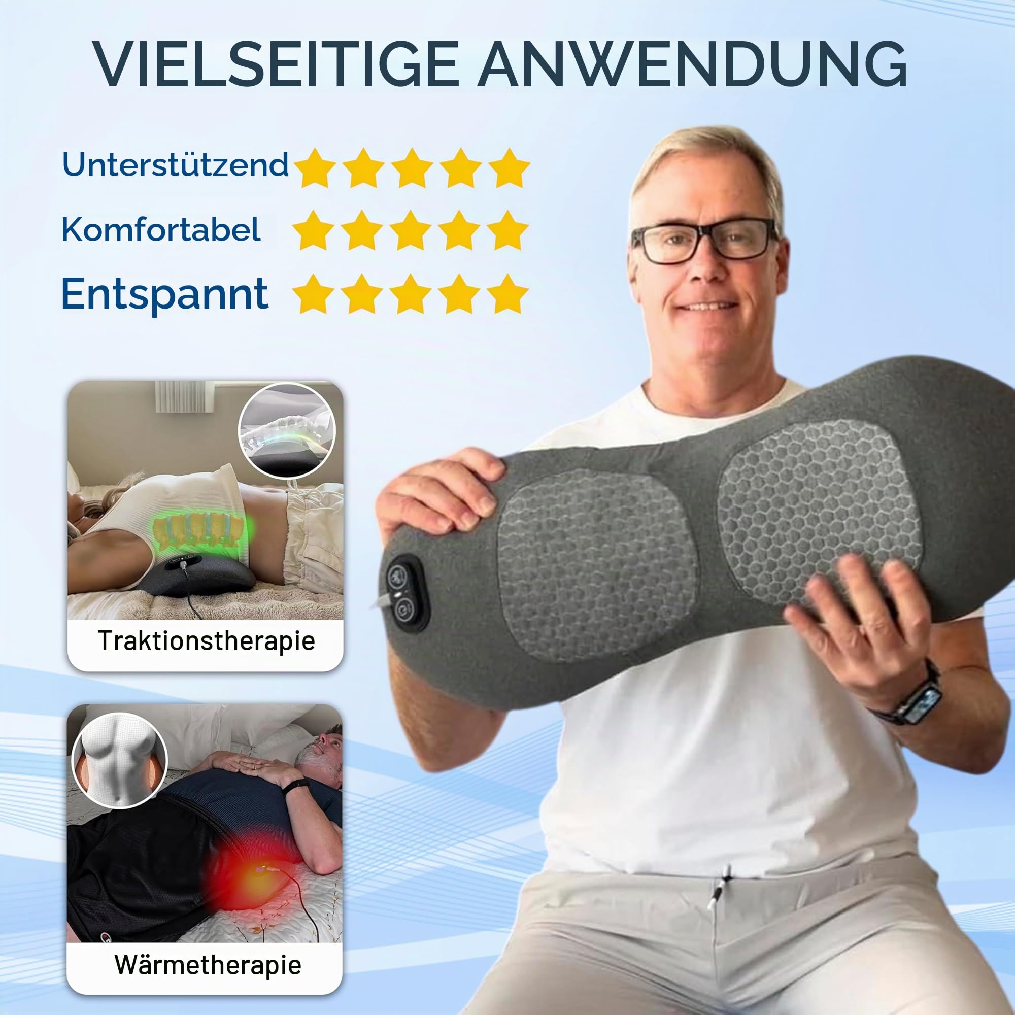 WirbelSanft - WirbelWohl Pro, Elektrisches Massagegerät mit Wärme, Vibration & Lendenwirbelstütze gegen Rückenschmerzen & zur Wirbelsäulenentlastung (Dark Gray)