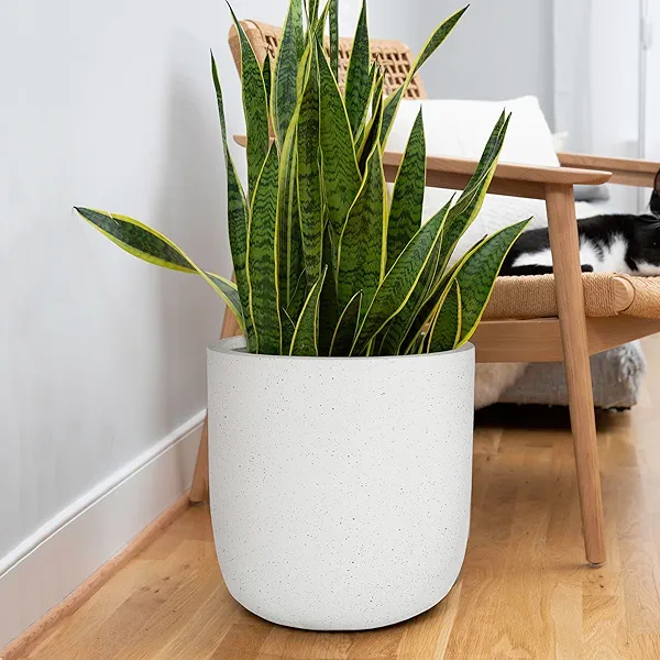 Ilyapa 14x14 inch Modern Concrete Outdoor Planter, Large Indoor Plant Pot with Drainage - Cement Vase 14 Inch Pots for Plants, Indoor/Outdoor