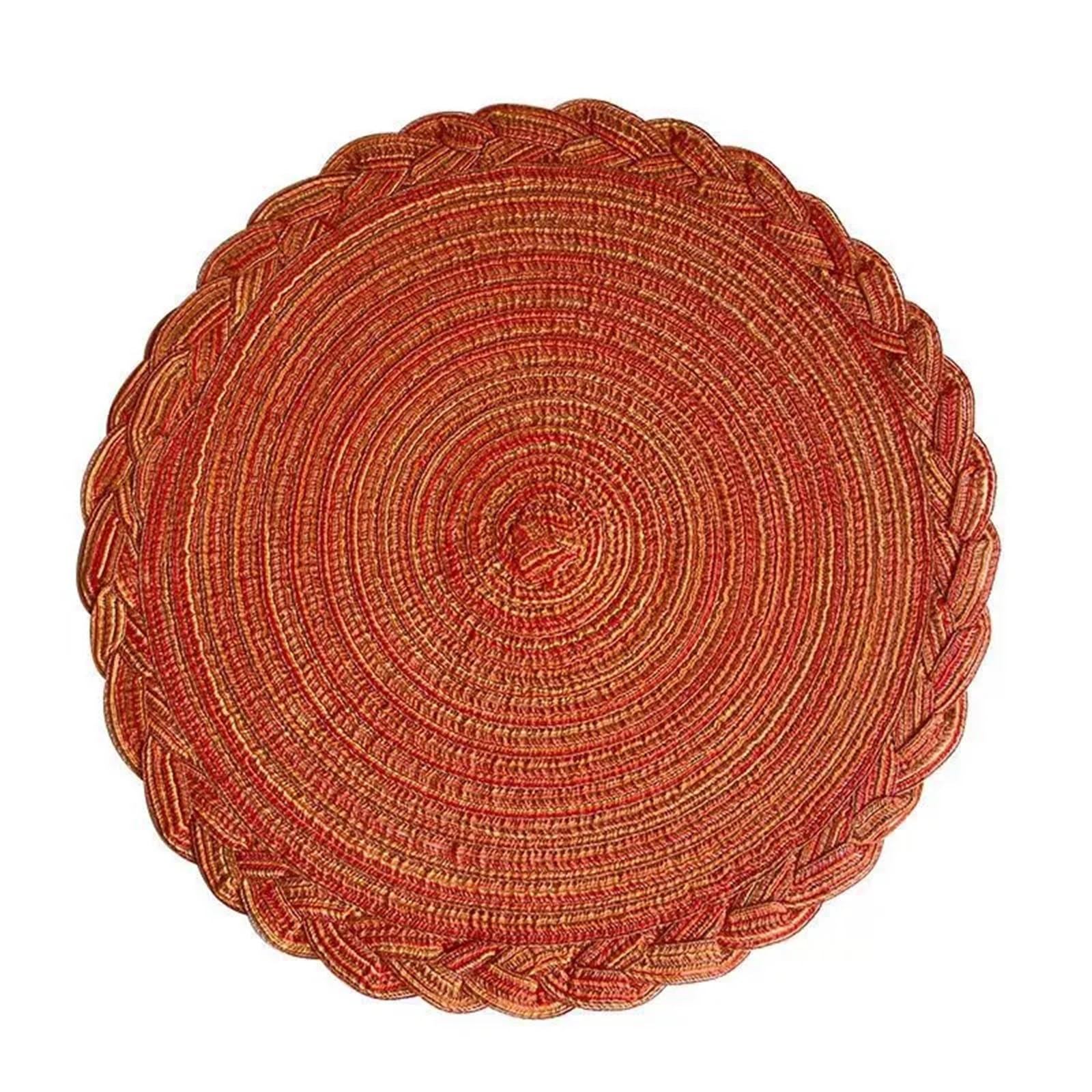 Woven Placemats Round Table Mat Woven Ramie Cotton Yarn Placemats Anti Slip Dining Mats Non-Slip Tableware Bowl Pads Kitchen Cup Coasters