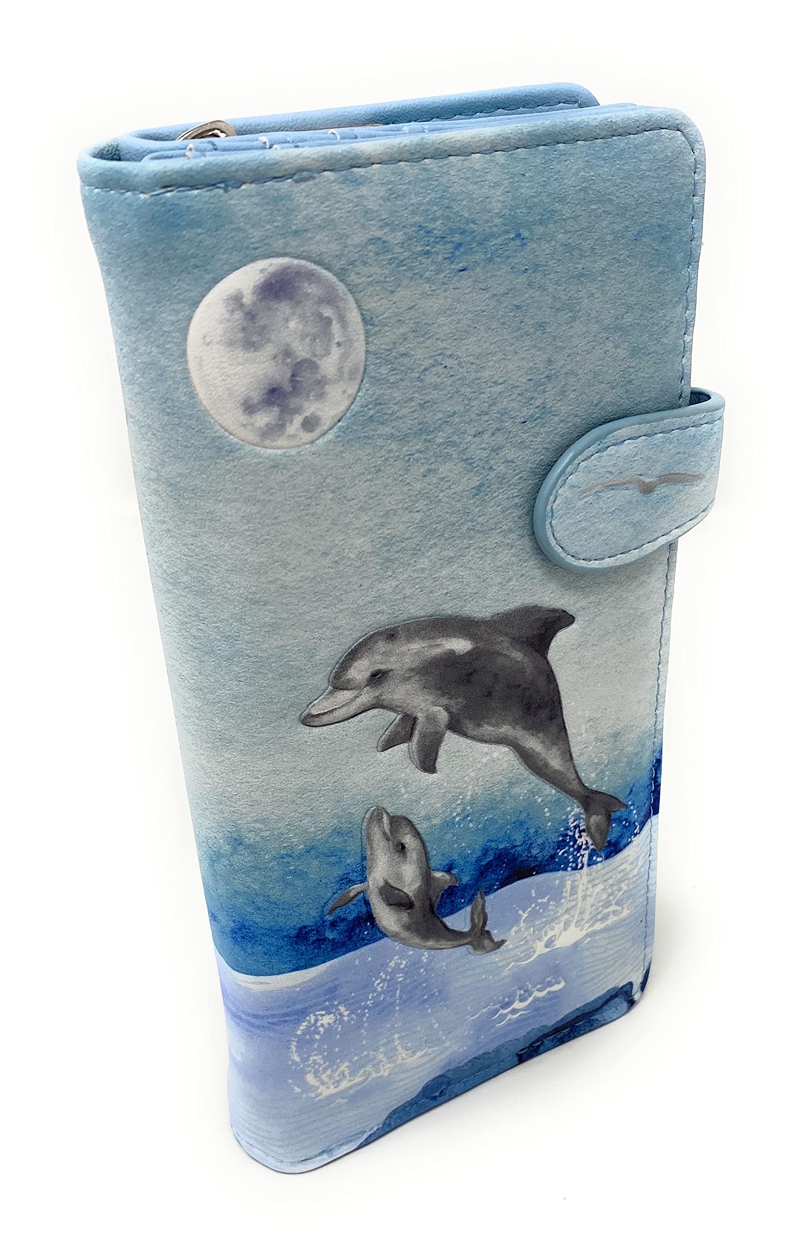Shag Wear Mystic Dolphin Large Beach Wallet for Women and Teen Girls Vegan Faux Leather Blue 7"