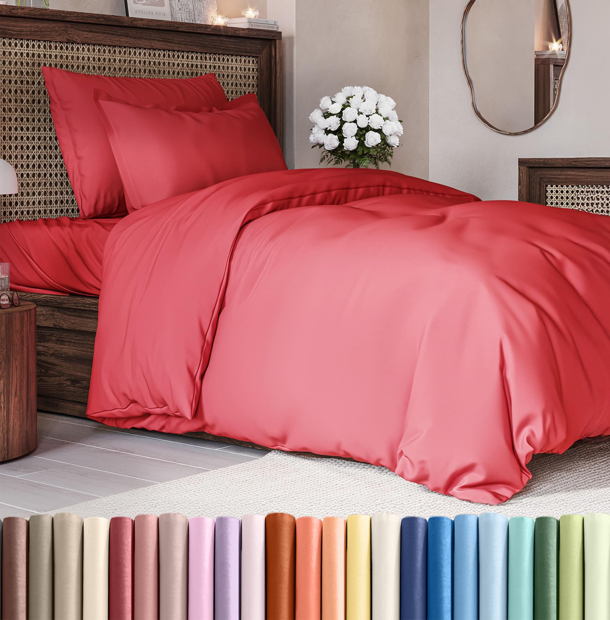 CGK Unlimited Duvet Cover Twin/Twin XL Size Set - Extra Soft Duvet Cover 68 x 90 with 1 Pillow Sham - Hotel Quality, Fade Free w/Zipper Closures and Ties - Bedding and Bed Linens Set (Red)