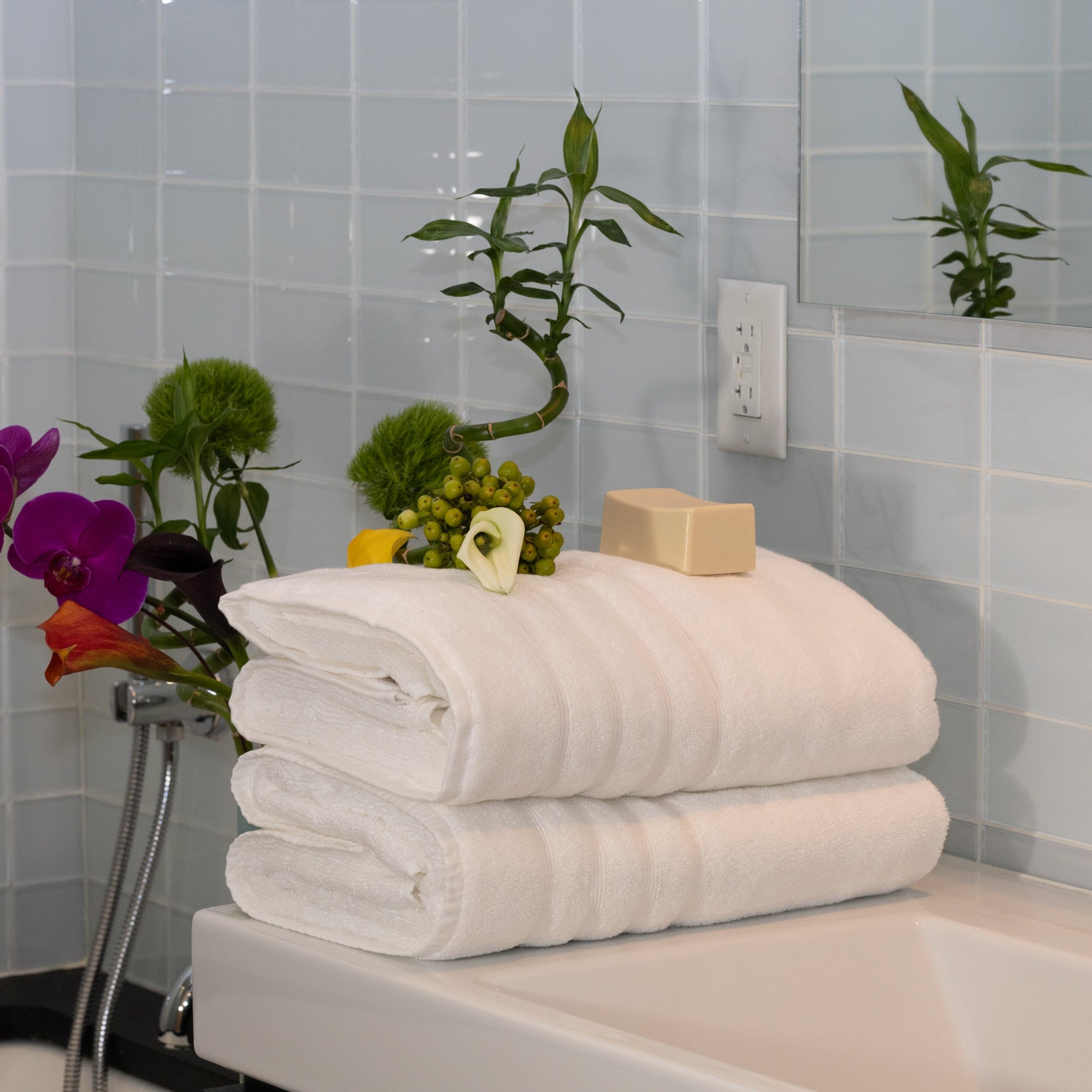 Lot De 2 Serviettes De Bain En Bambou - 74x34 Cm, 700 G/m² - Extra Douces, Absorbantes, Séchage Rapide - Qualité Spa - 5