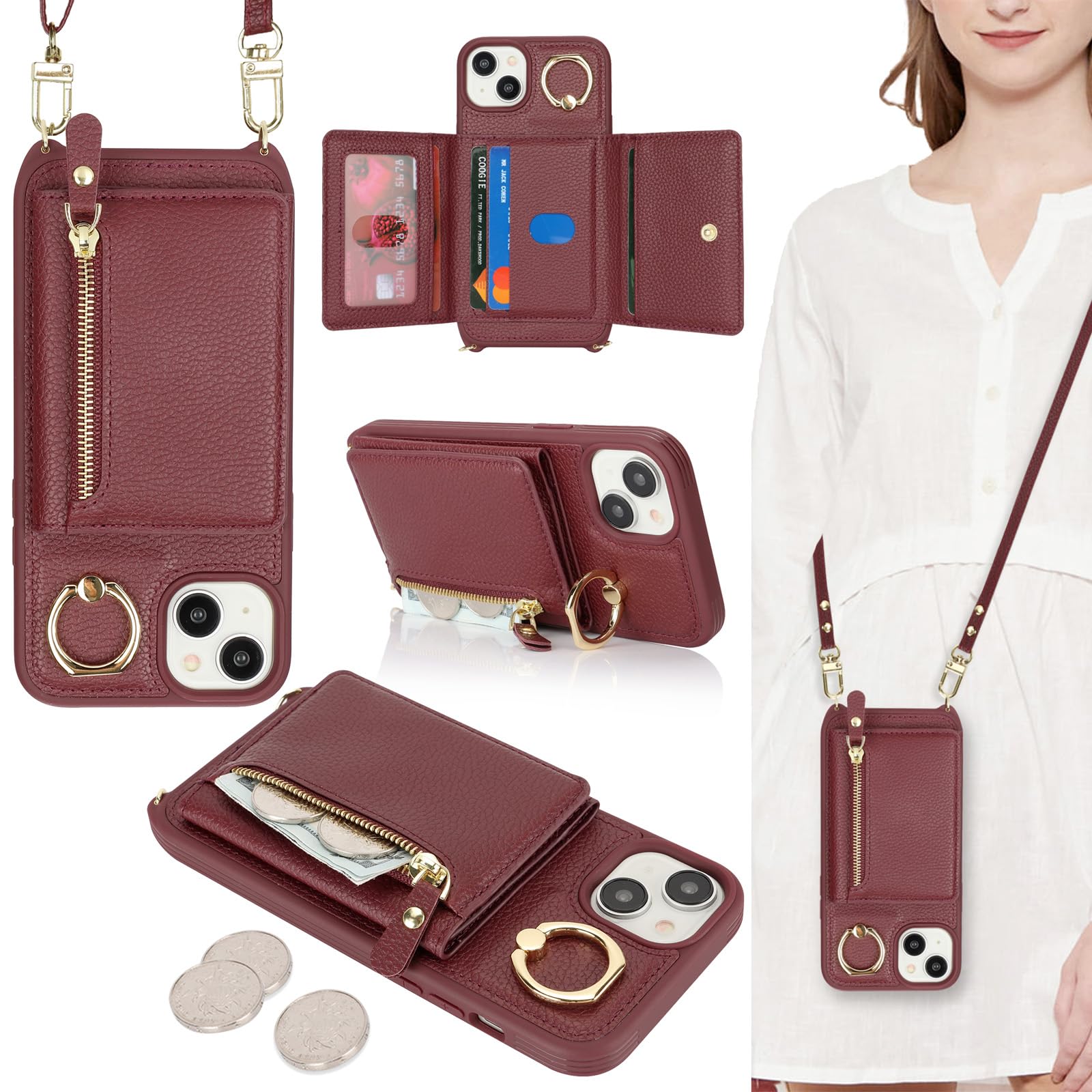 ELTEKER Coque pour iPhone 14 avec Cordon Colier - Etui iPhone 14 Portefeuille avec Porte Carte - Housse en Cuir, Etui à Rabat, Pochette de Portefeuille - Étui pour iPhone 14- Noir ELTEKER Coque pour iPhone 14 avec Cordon Colier - Etui iPhone 14 Portefeuille avec Porte Carte - Housse en Cuir, Etui à Rabat, Pochette de Portefeuille - Étui pour iPhone 14- Noir