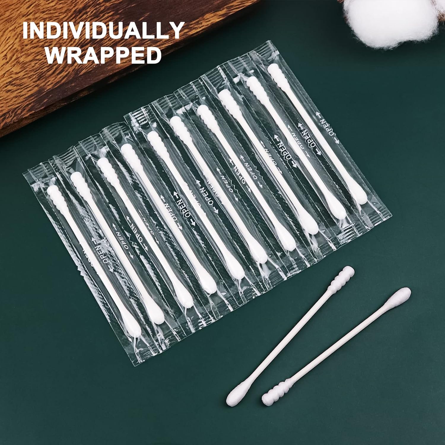 Cotton Swab Individually Wrapped, Individually Wrapped Double Tipped Cotton Swabs Paper Sticks Cotton Buds(White, Round/Sprial End) (200)