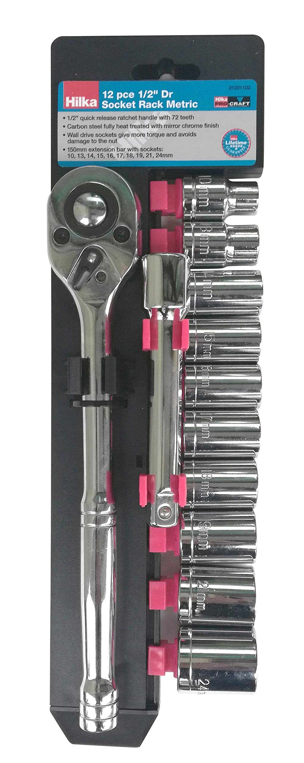 Hilka 12pc 1/2"" Drive Socket Rack/Set Metric. 72 tooth ratchet. Carbon Steel.New