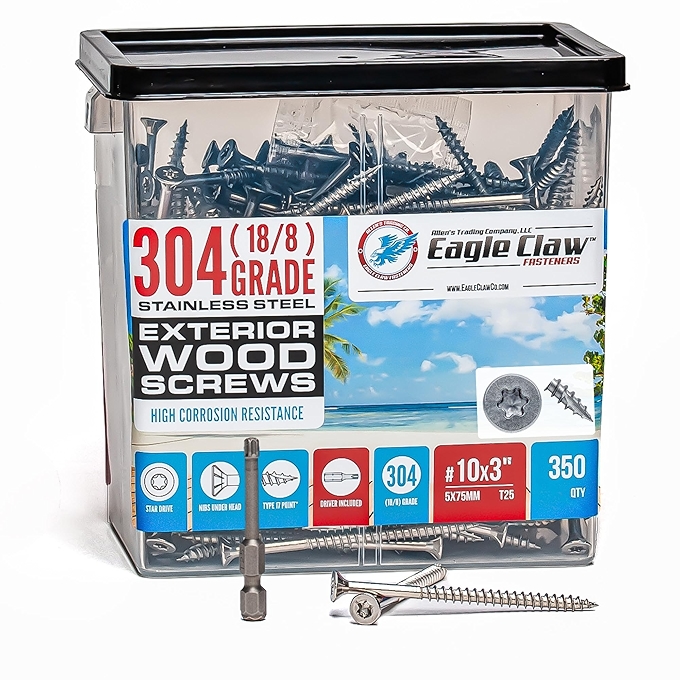 不锈钢甲板螺丝 T25 星形驱动 17号木材切割点 18-8等级 350个装