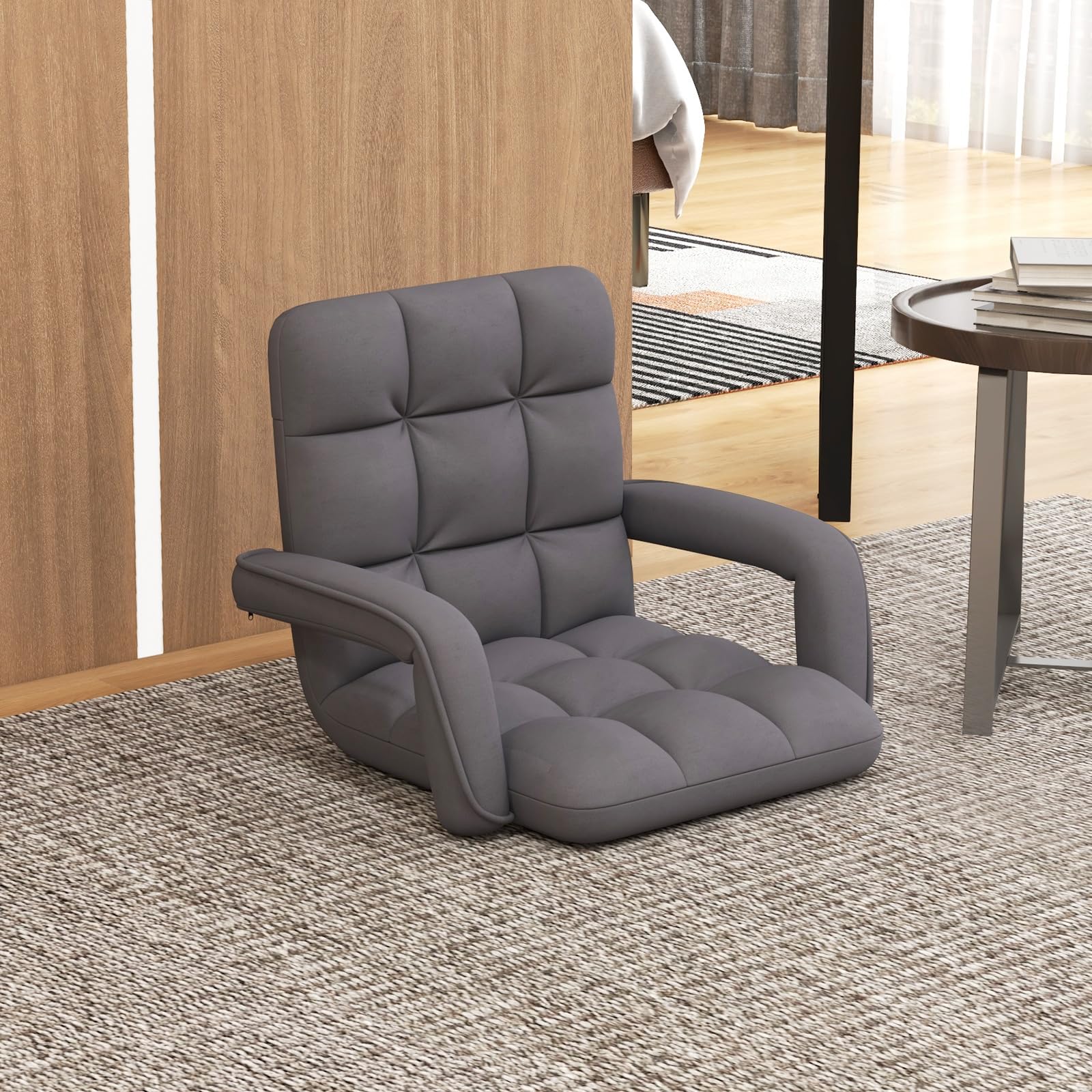 COSTWAY Canapé Paresseux Tatami Pliable, Fauteuil de Sol Réglable, Chaise de Plancher Inclinable, Siège de Sol pour Maison, Bureau, 108 x 64 x 13 cm (Gris)