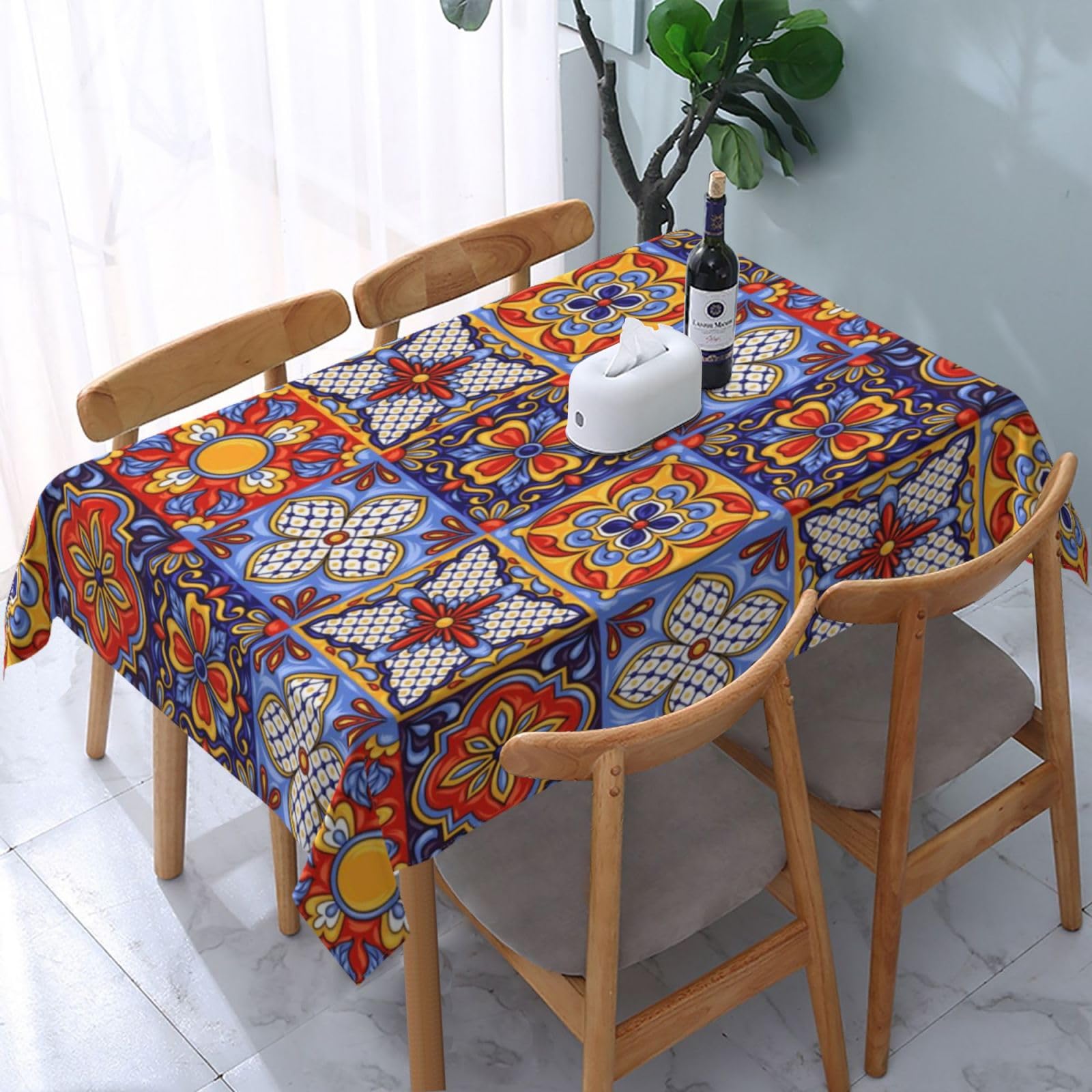 HLBSDM Mexican Talavera Tiles Rectangle Tablecloth, Suitable for Wedding, Party and Restaurant Festival Gathering Event Polyester Fabric Decorative Tablecloth(54x72in)