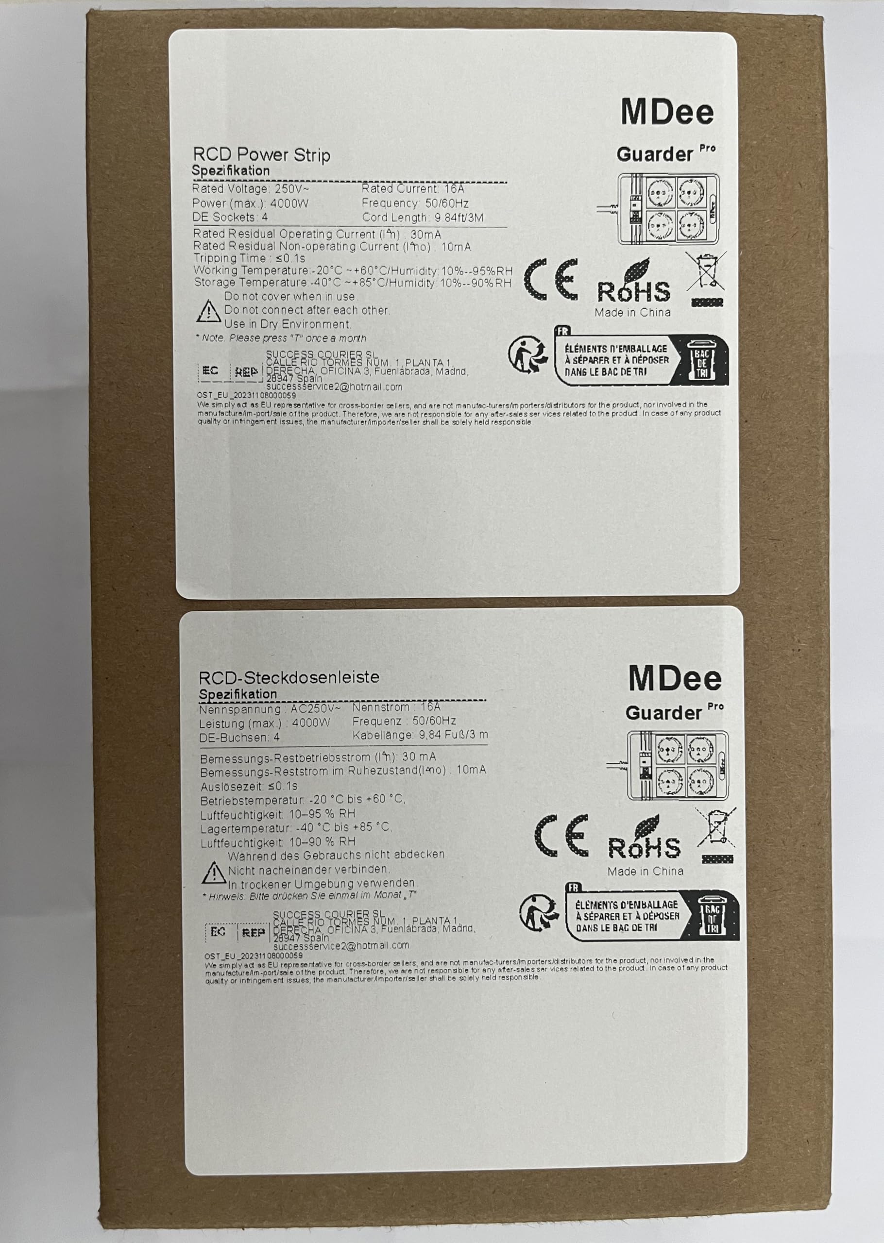 Ciabatta Multipresa RCD con Interruttore Salvavita Integrato, 4 Prese Ciabatta Elettrica, Cavo 3 Metri, 4000W 16 A con Protezione da Sovratensioni, per Elettrodomestici, Utensili, Ufficio (Nero)